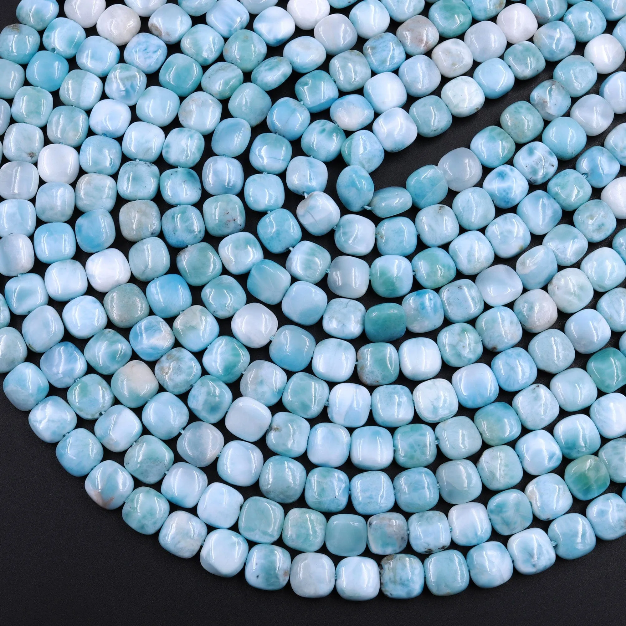 AA Natural Blue Larimar Square 8mm 10mm Beads Puffy Cushion High Quality Genuine Blue Larimar Gemstone Good For Earrings 16" Strand