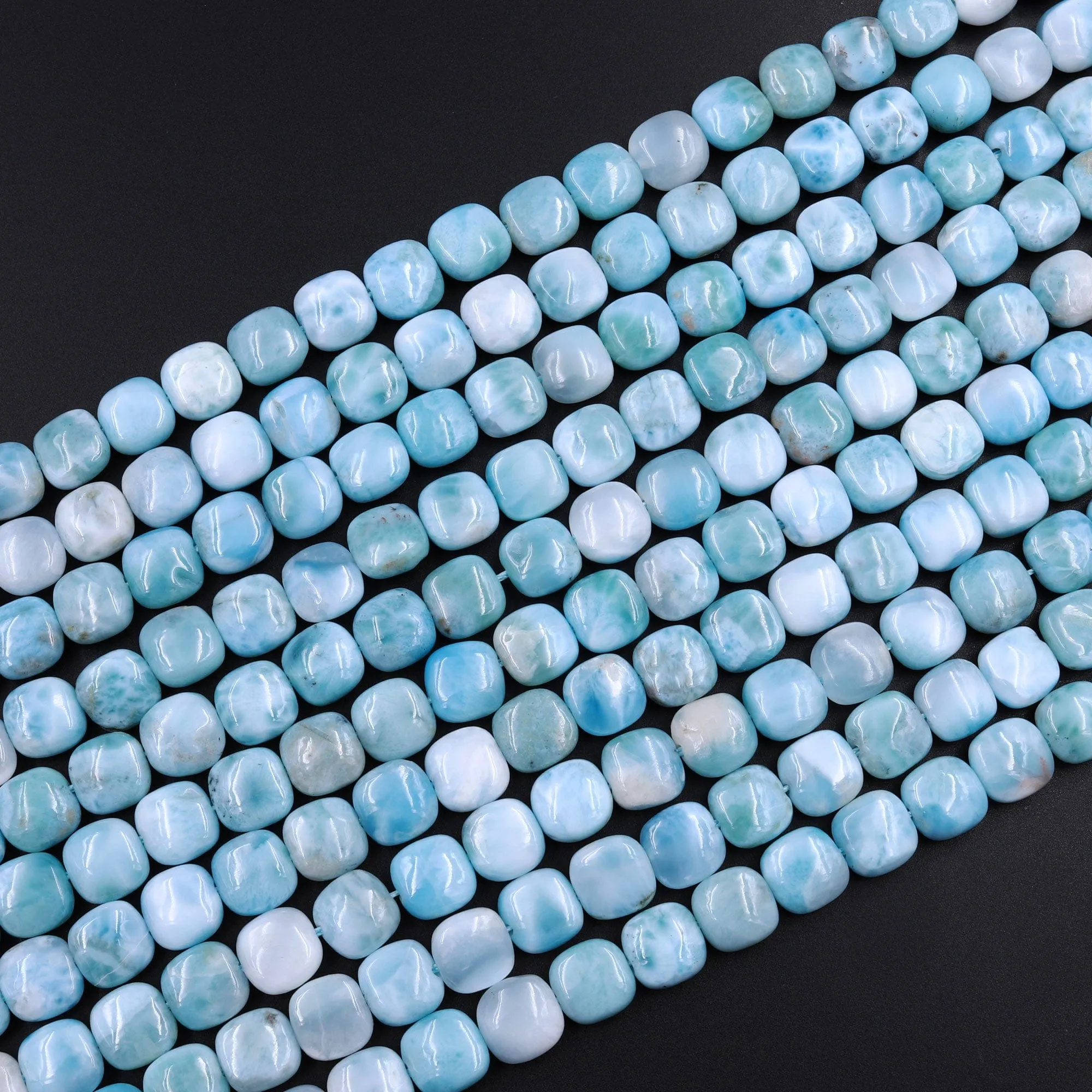 AA Natural Blue Larimar Square 8mm 10mm Beads Puffy Cushion High Quality Genuine Blue Larimar Gemstone Good For Earrings 16" Strand