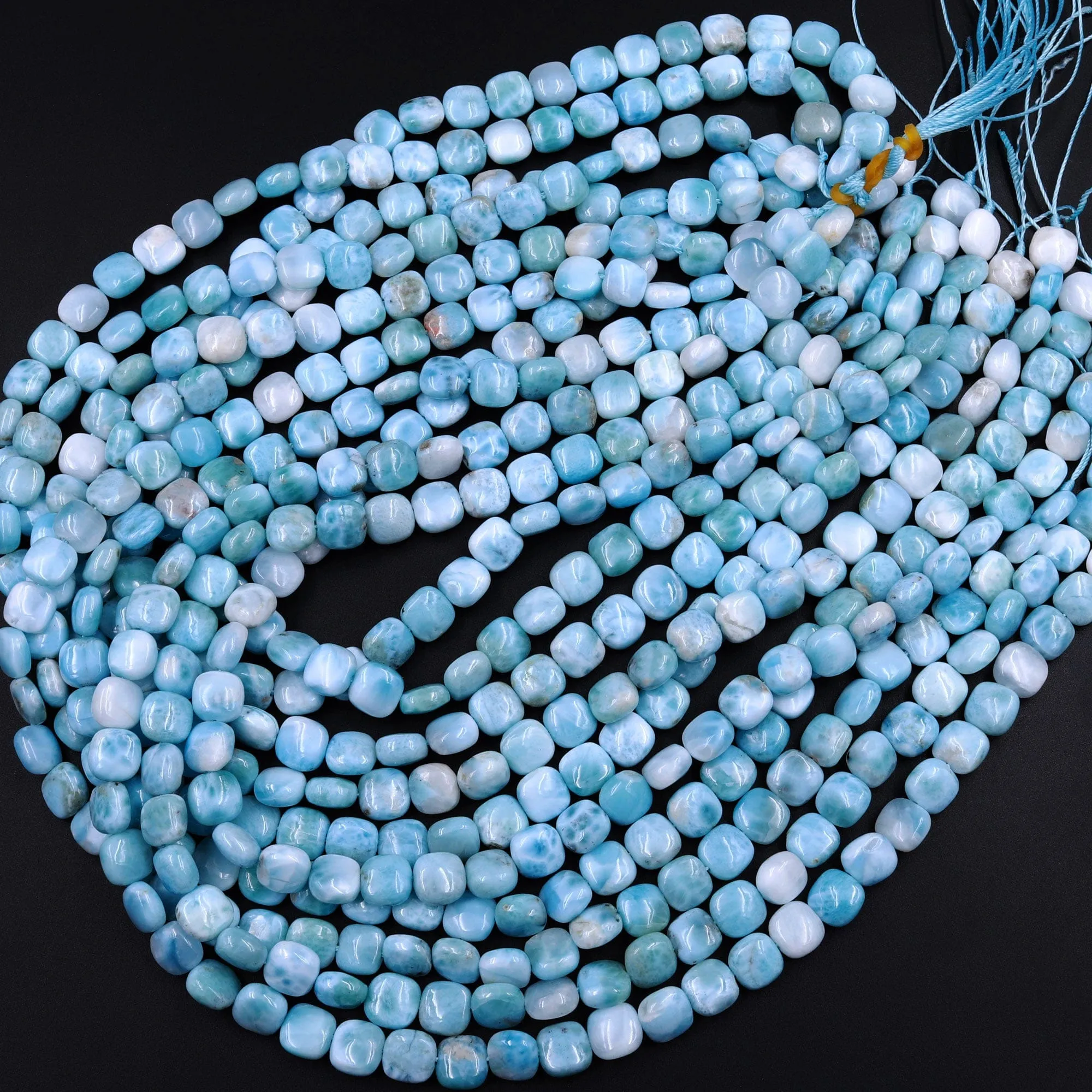 AA Natural Blue Larimar Square 8mm 10mm Beads Puffy Cushion High Quality Genuine Blue Larimar Gemstone Good For Earrings 16" Strand