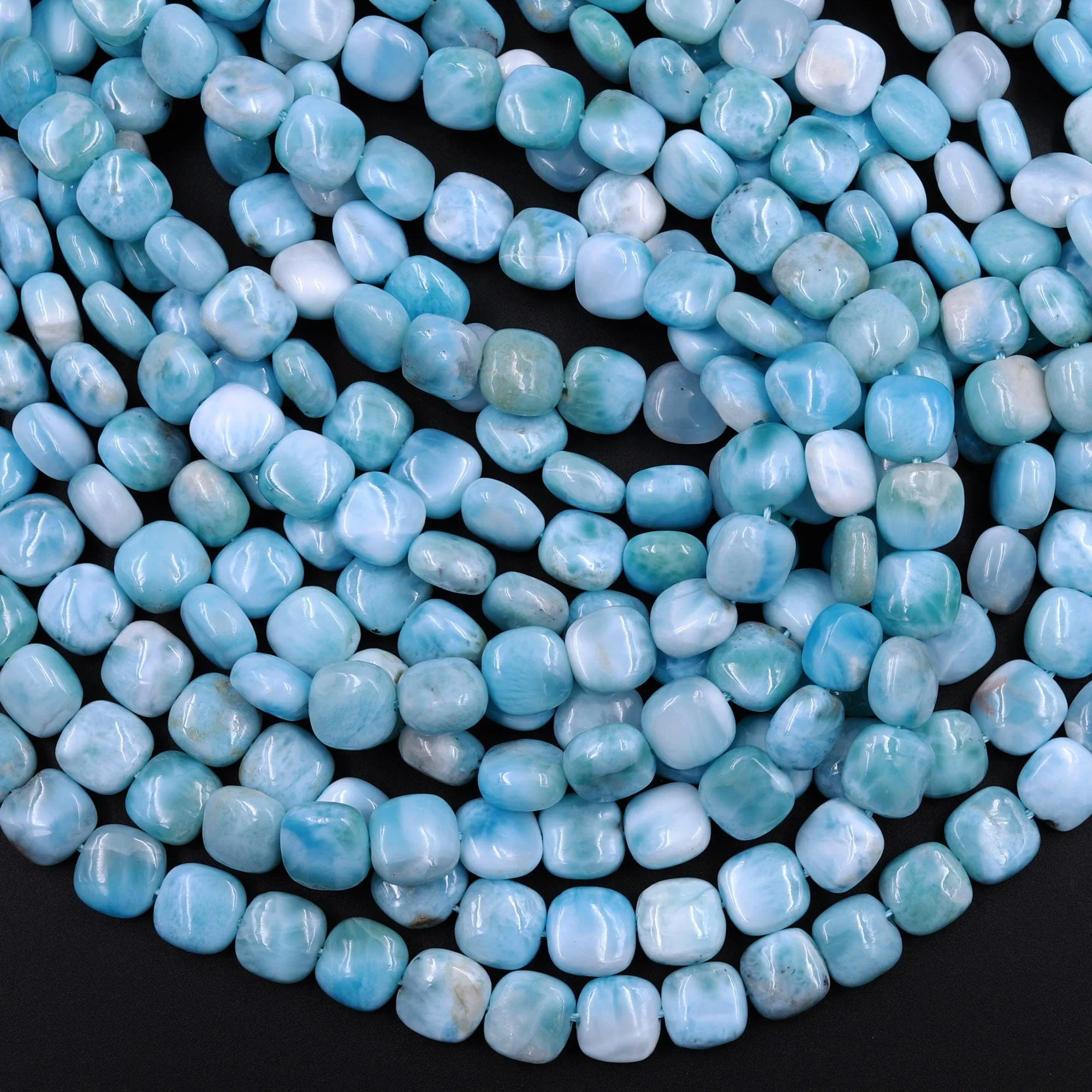 AA Natural Blue Larimar Square 8mm 10mm Beads Puffy Cushion High Quality Genuine Blue Larimar Gemstone Good For Earrings 16" Strand