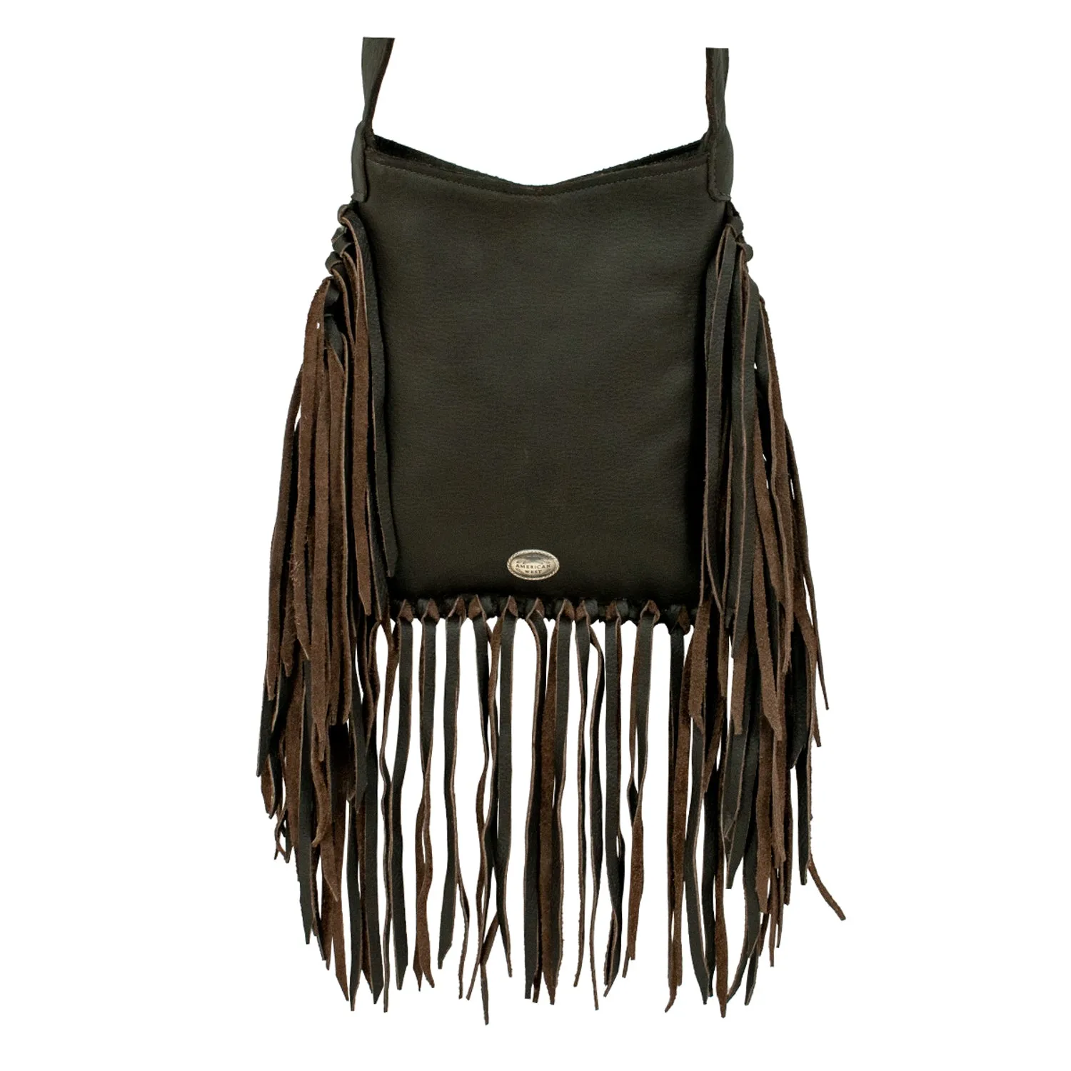 American West Womens Fringed Cowgirl 7in Chocolate Brown Leather Crossbody Bag