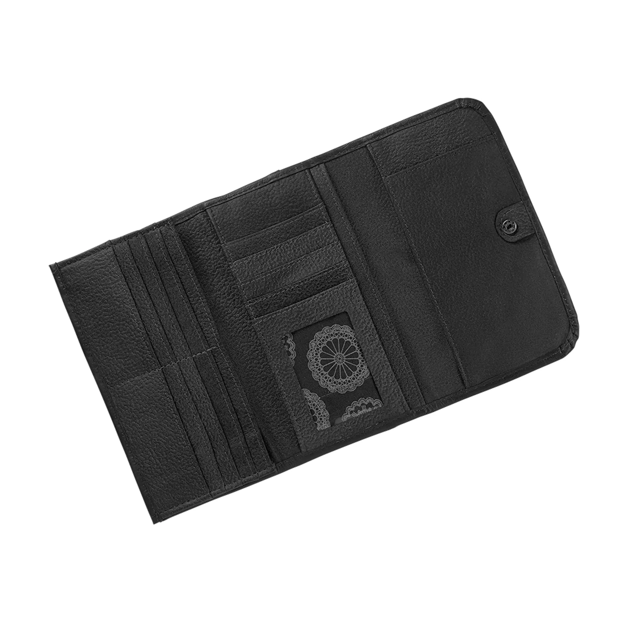 American West Womens Hand-Stained Black Leather Trifold Wallet