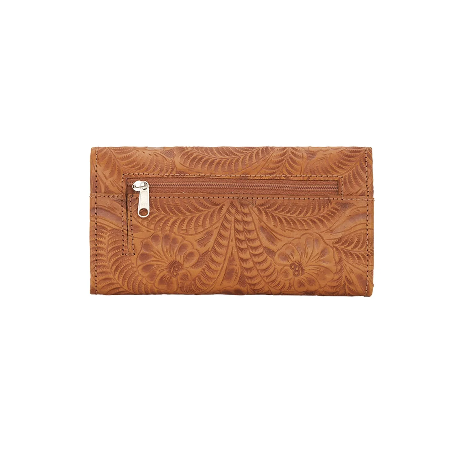 American West Womens Hitchin Post Natural Tan Leather Trifold Wallet