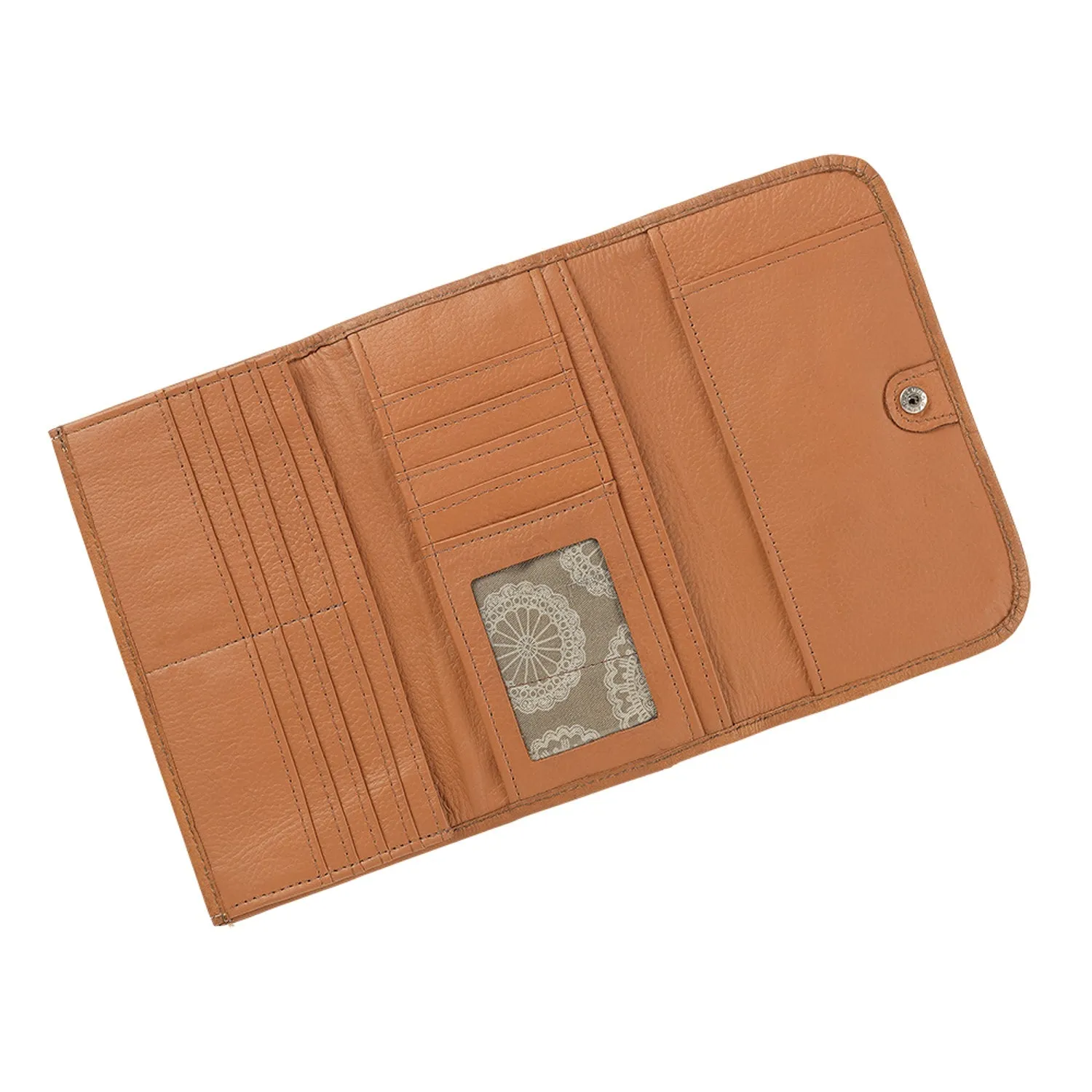 American West Womens Hitchin Post Natural Tan Leather Trifold Wallet