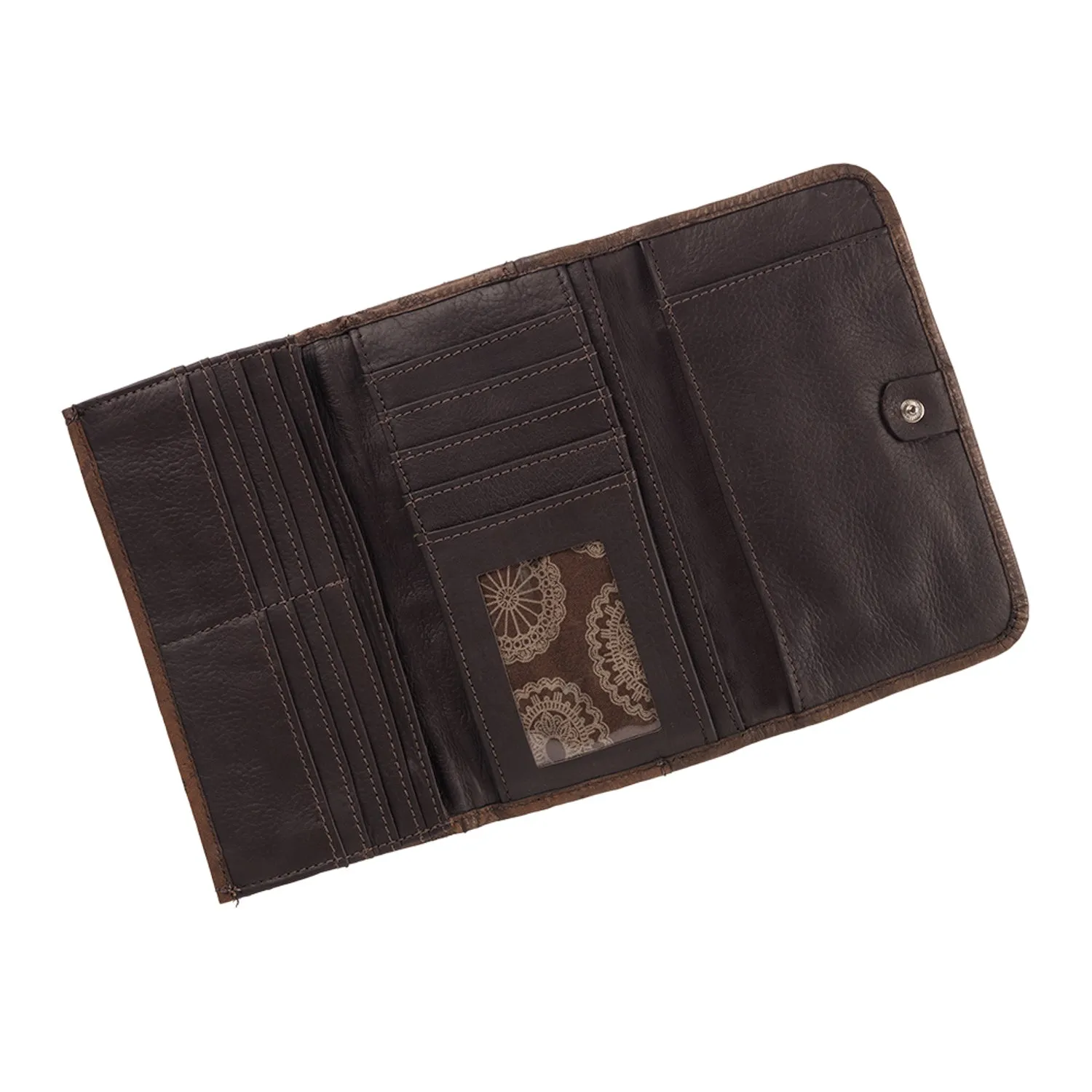 American West Womens Hitchin Post Sand Leather Trifold Wallet