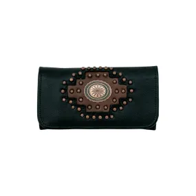 American West Womens Midnight Copper Black Leather Trifold Wallet