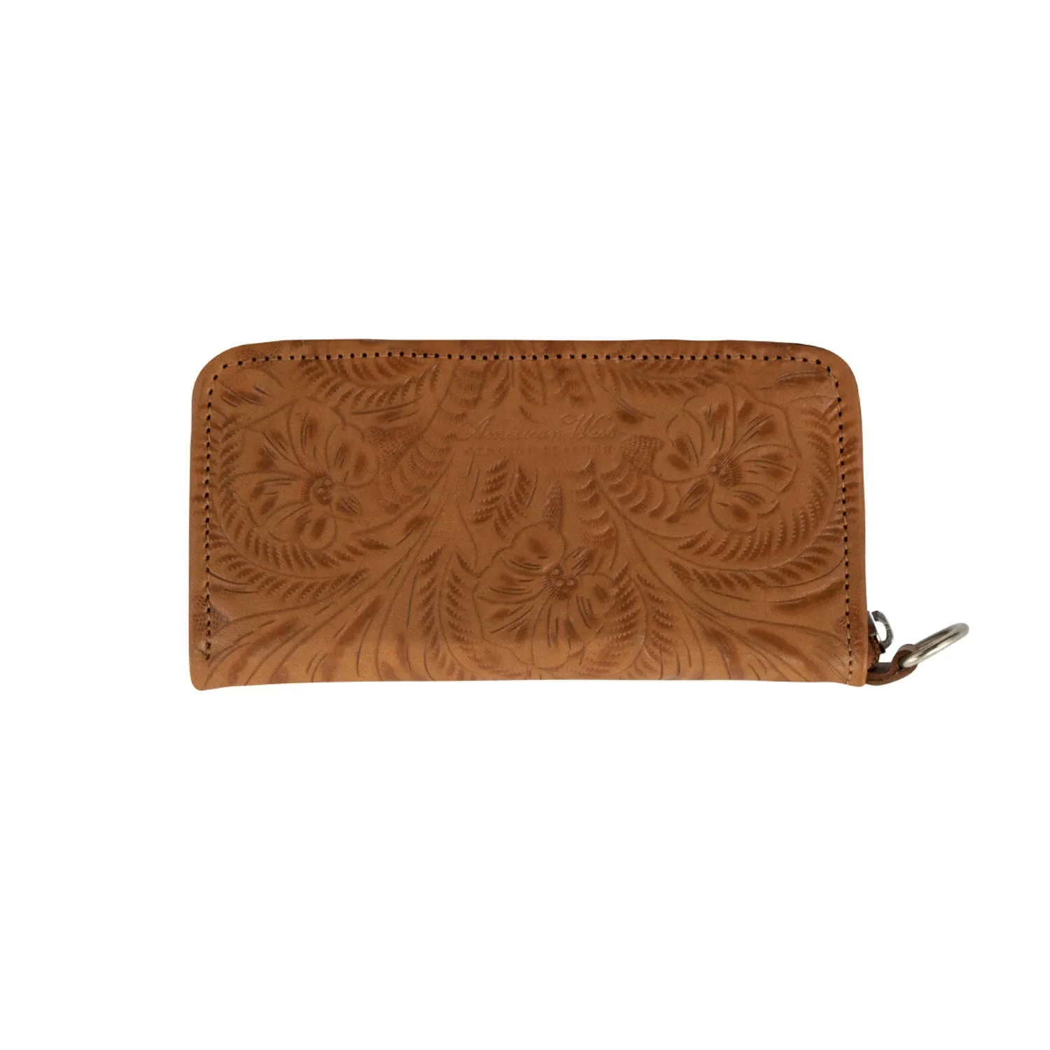 American West Womens Saddle Ridge Natural Tan Leather Zip Around Wallet