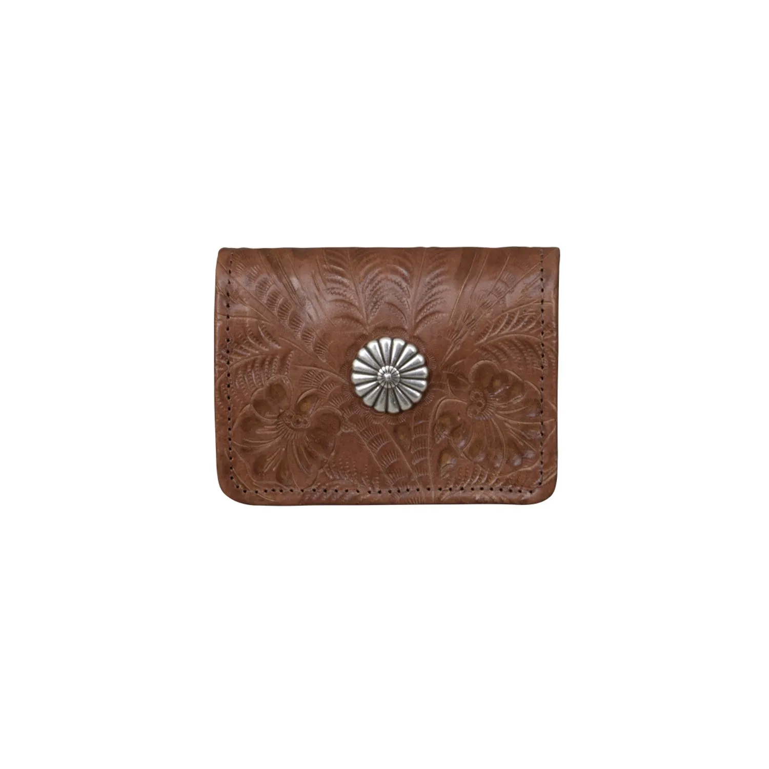 American West Womens Small Concho Medium Brown Leather Trifold Wallet