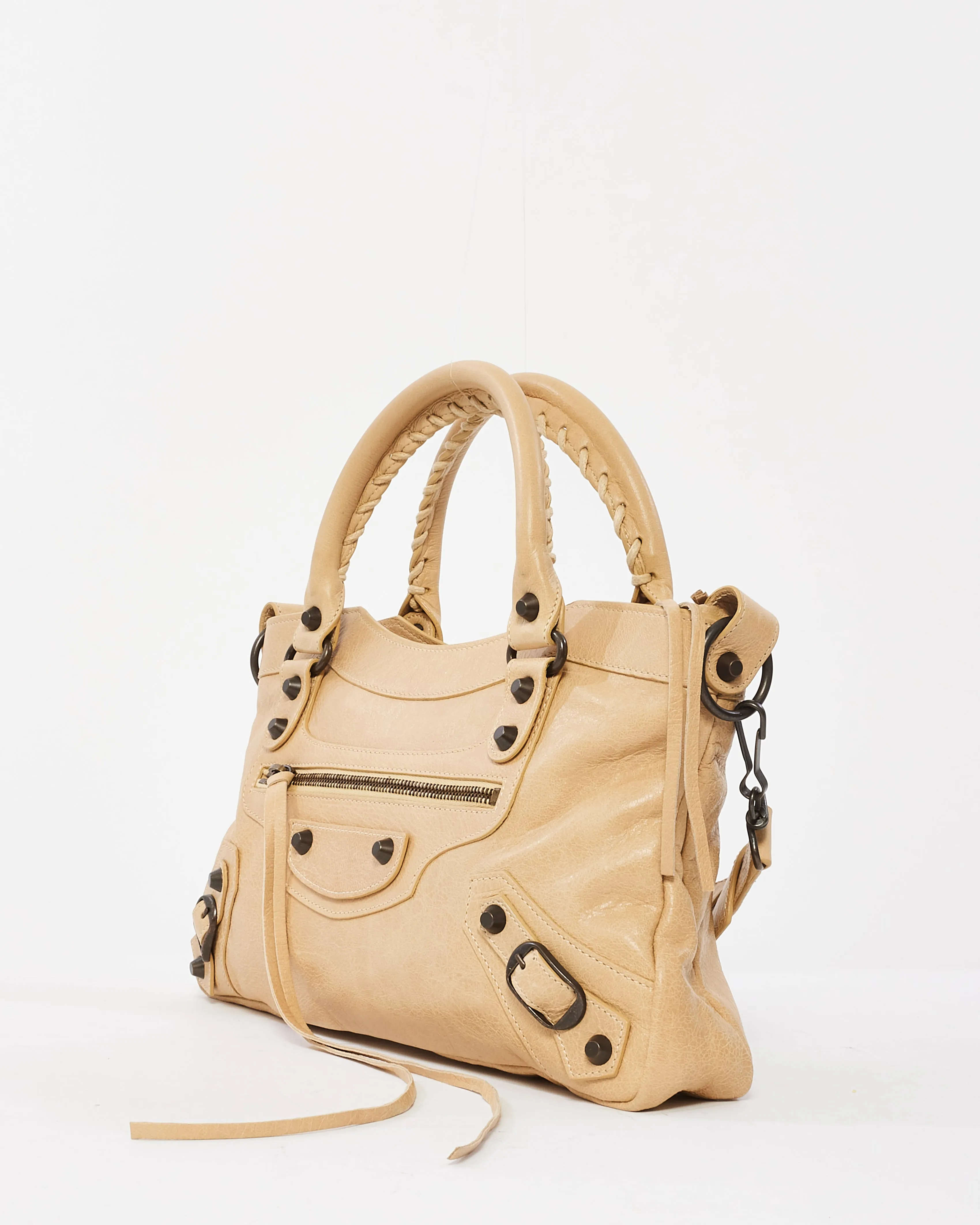 Balenciaga Beige Leather Gunmetal Hardware Classic Small First Bag