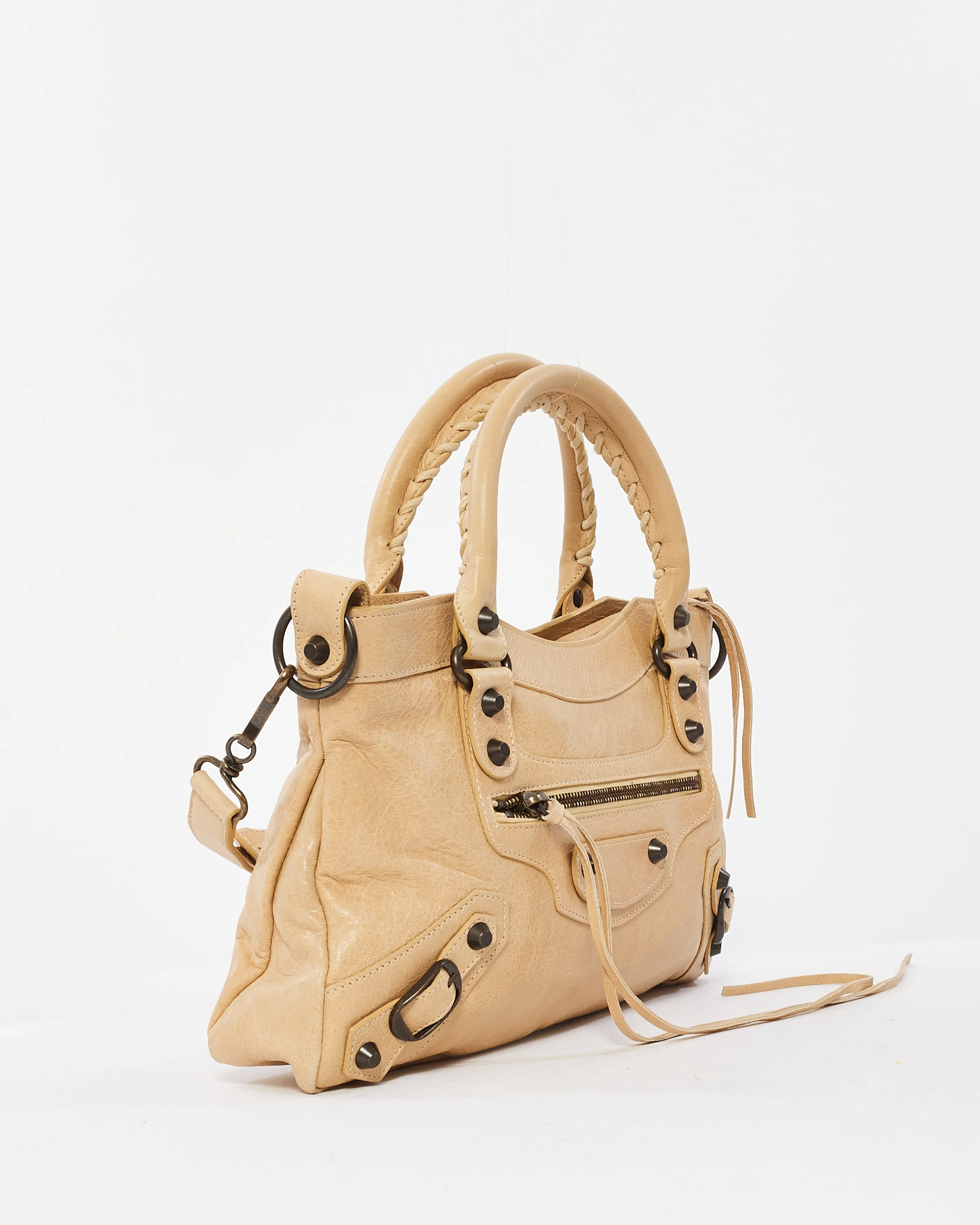 Balenciaga Beige Leather Gunmetal Hardware Classic Small First Bag