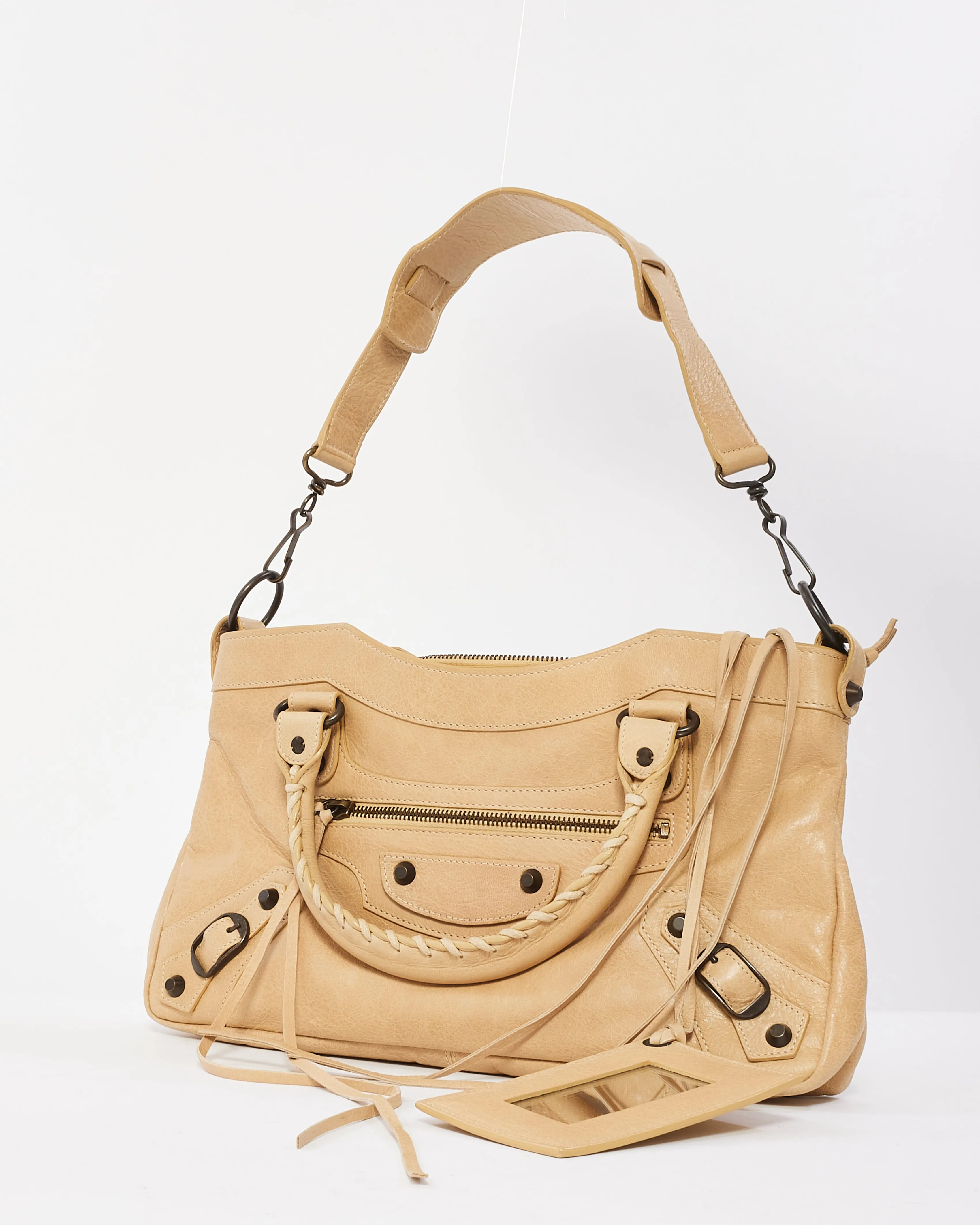 Balenciaga Beige Leather Gunmetal Hardware Classic Small First Bag