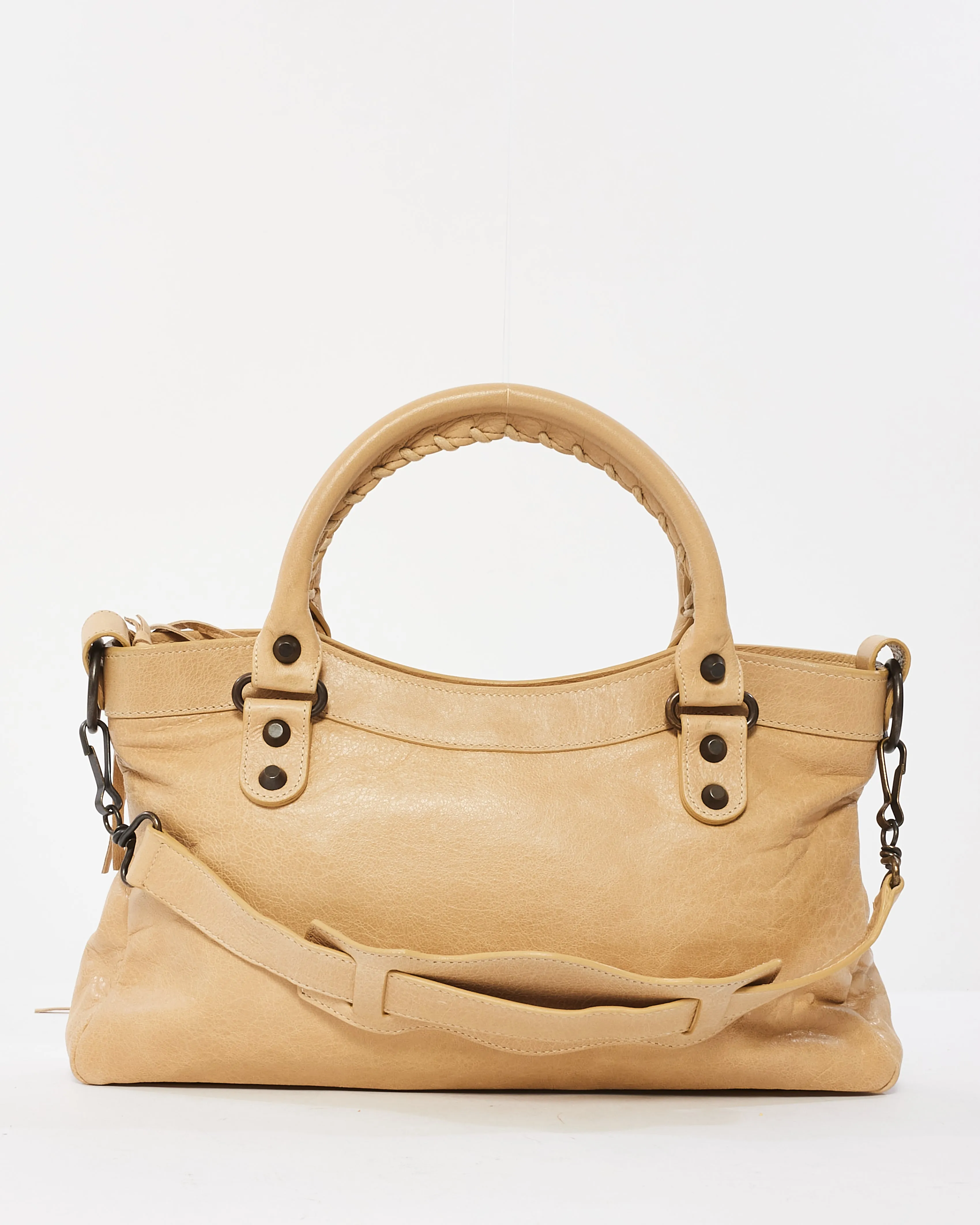 Balenciaga Beige Leather Gunmetal Hardware Classic Small First Bag