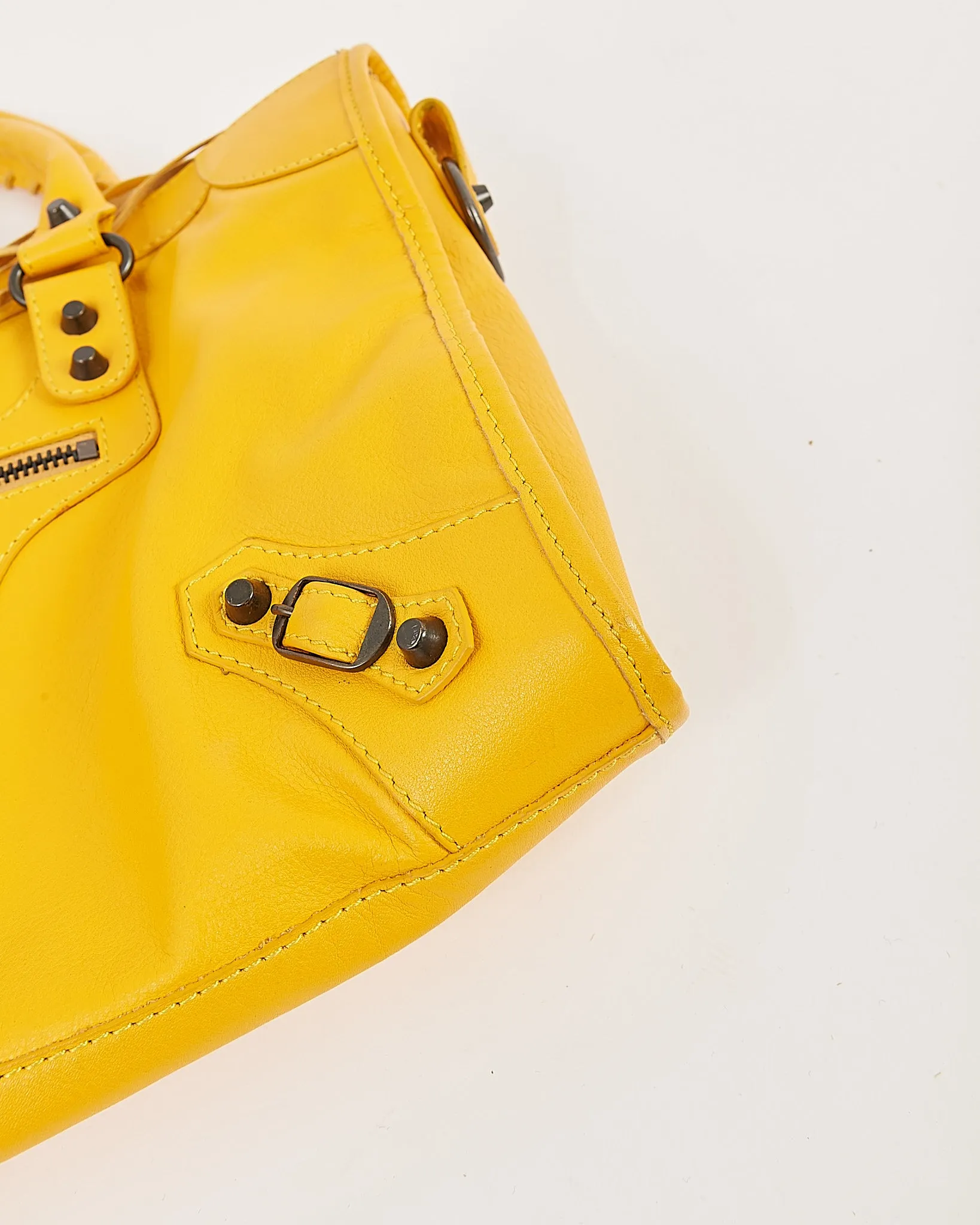 Balenciaga Mustard Yellow Leather Motocross Classic City Bag