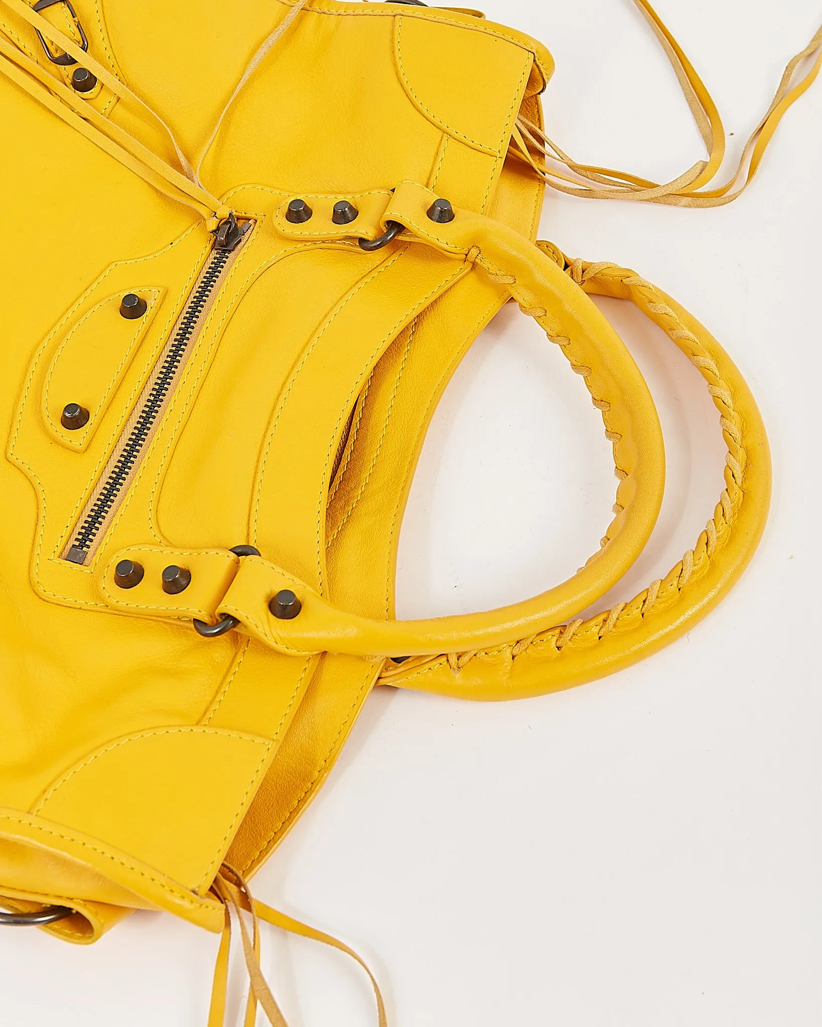 Balenciaga Mustard Yellow Leather Motocross Classic City Bag