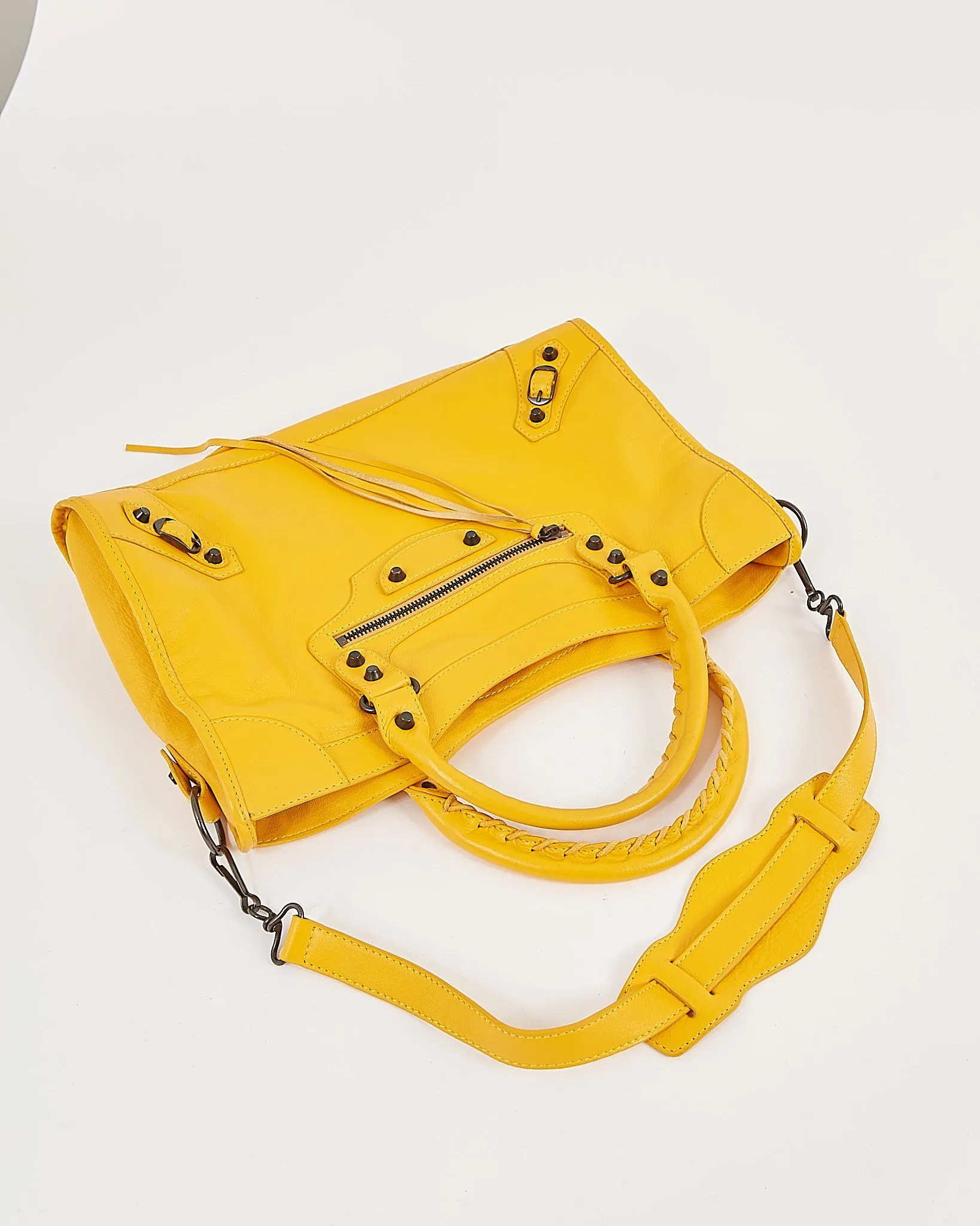 Balenciaga Mustard Yellow Leather Motocross Classic City Bag