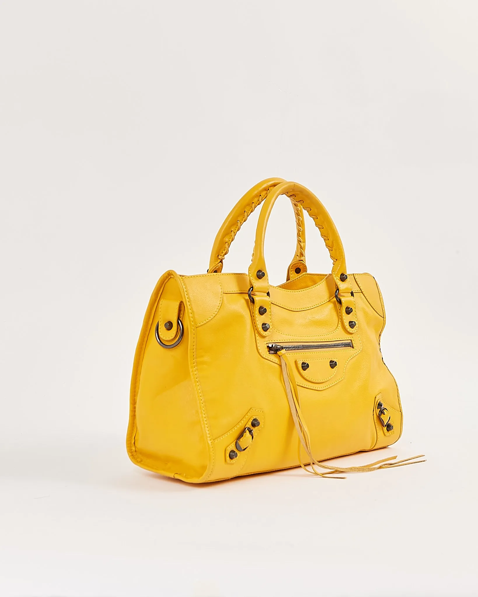 Balenciaga Mustard Yellow Leather Motocross Classic City Bag