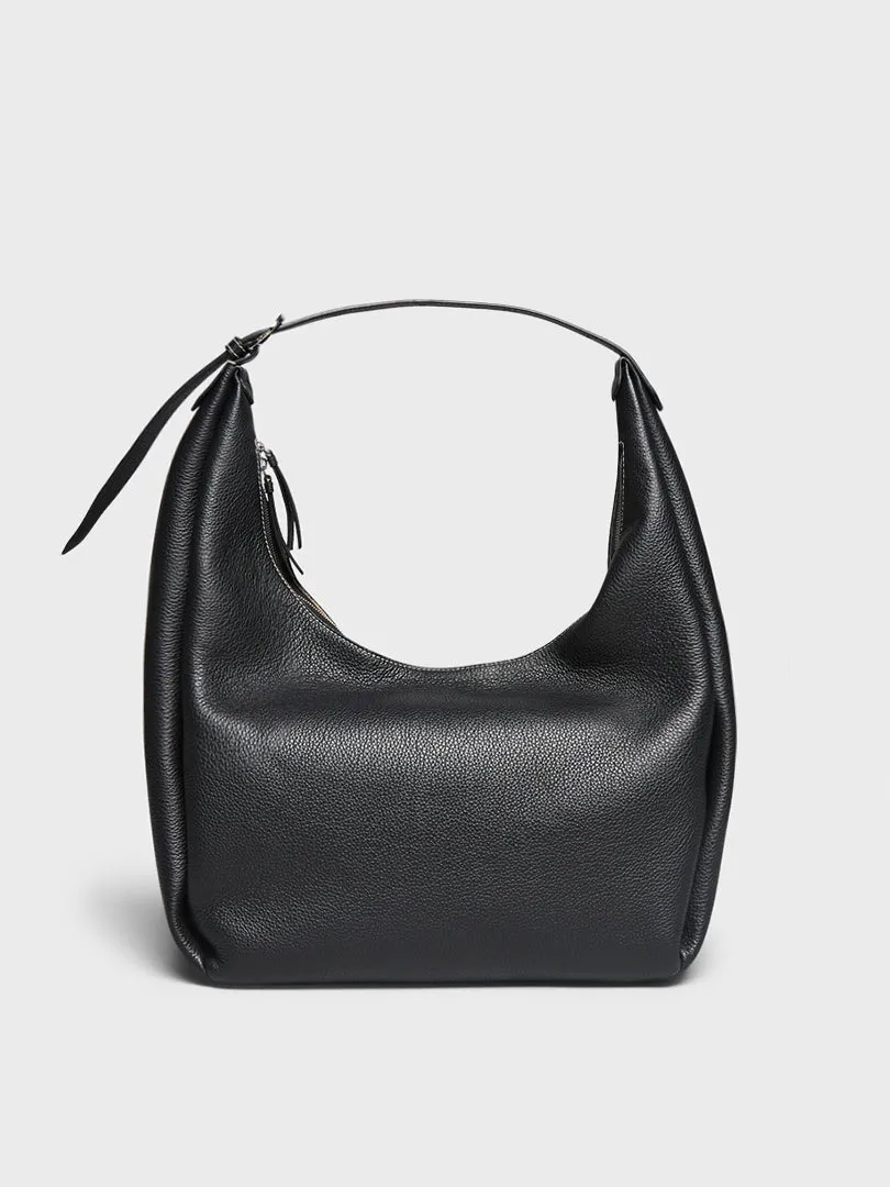 Belt Hobo Bag in Black Grain