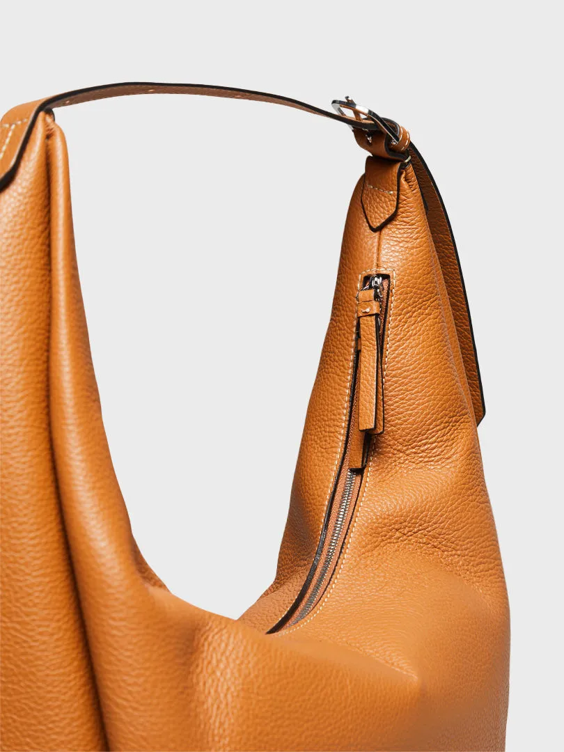 Belt Hobo Bag in Tan Grain