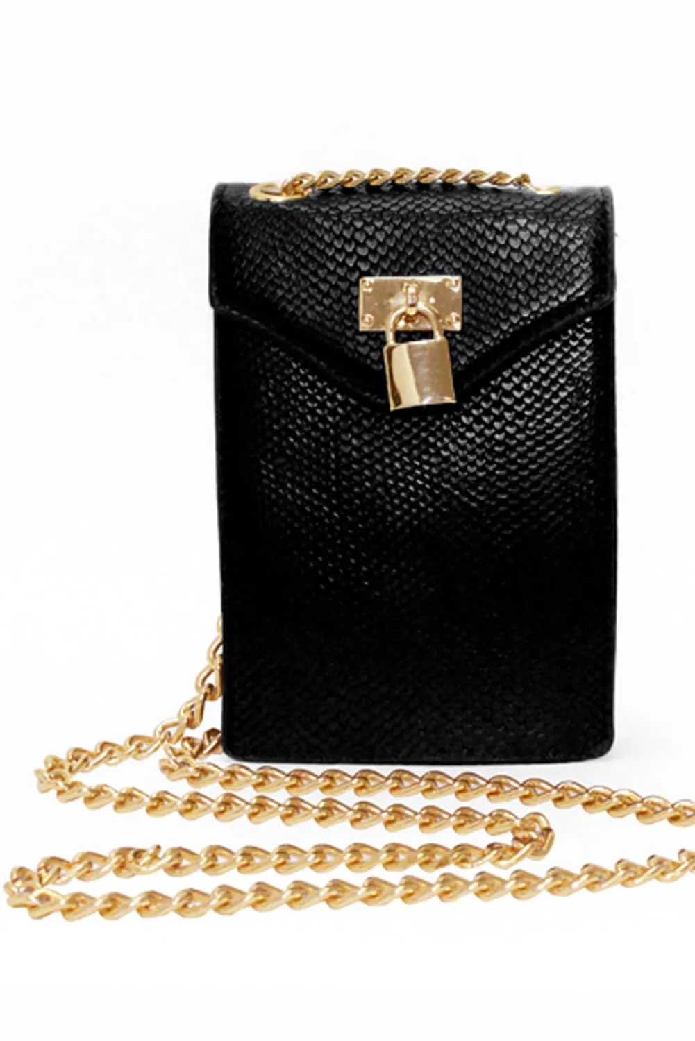 Black Faux Snake Lock Rectangle Bag