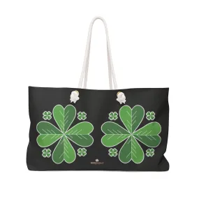 Black Green Clover Weekender Bag, Leaf St. Patrick's Day Print 24"x13" Bag- Made in USA