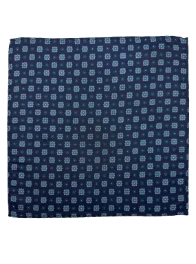 Blue Octagram Floral Print Silk Pocket Square