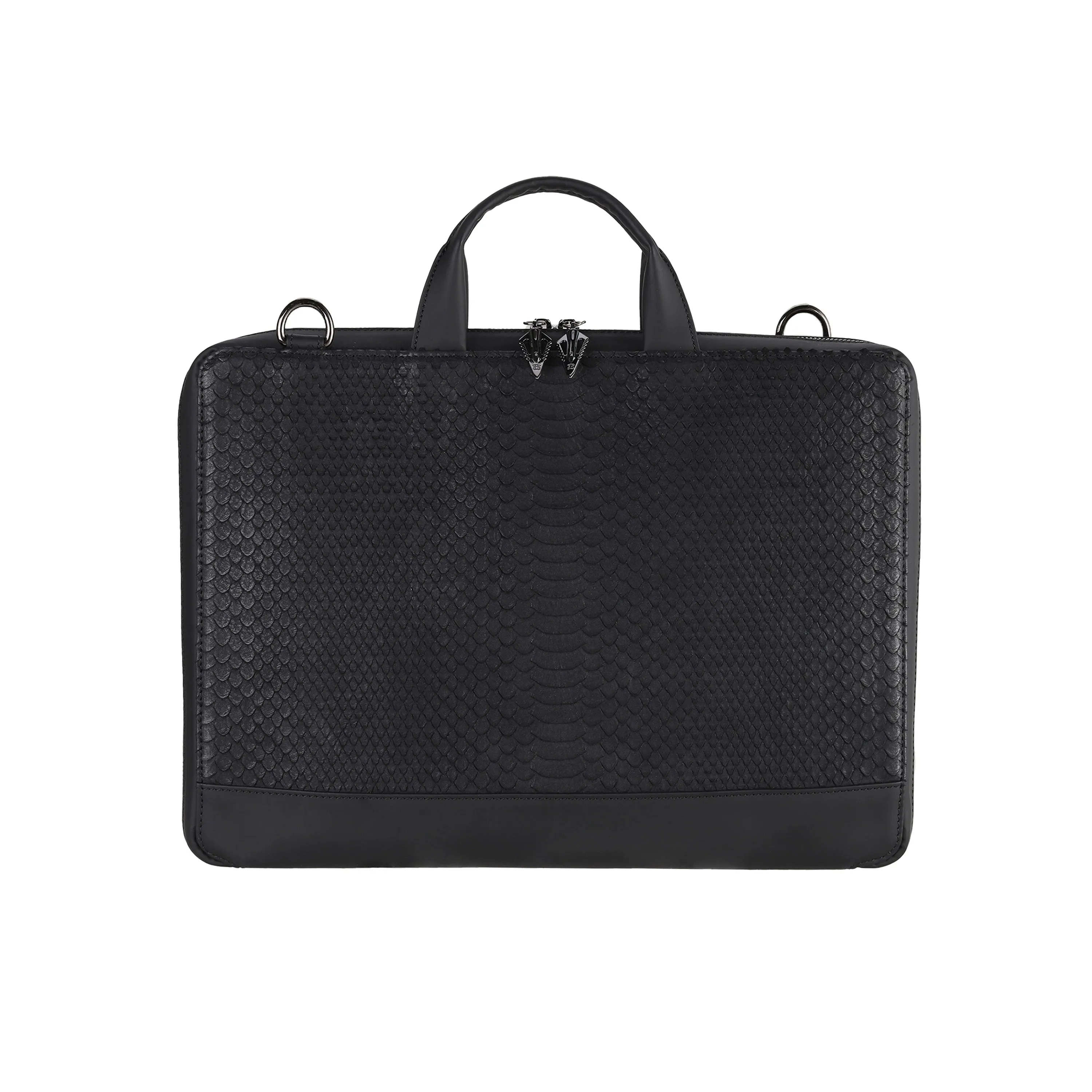 Black Python Cut Matte Nappa Briefcase - BNJ