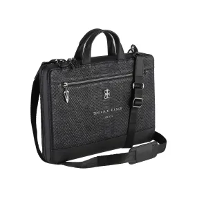 Black Python Cut Matte Nappa Briefcase - BNJ