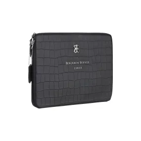 BNJ Black Matte Crocodile Calfskin Laptop Sleeve Bag for Tablets