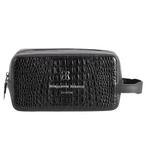 BNJ WASHBAG BLACK ALLIGATOR EFFECT CALFSKIN