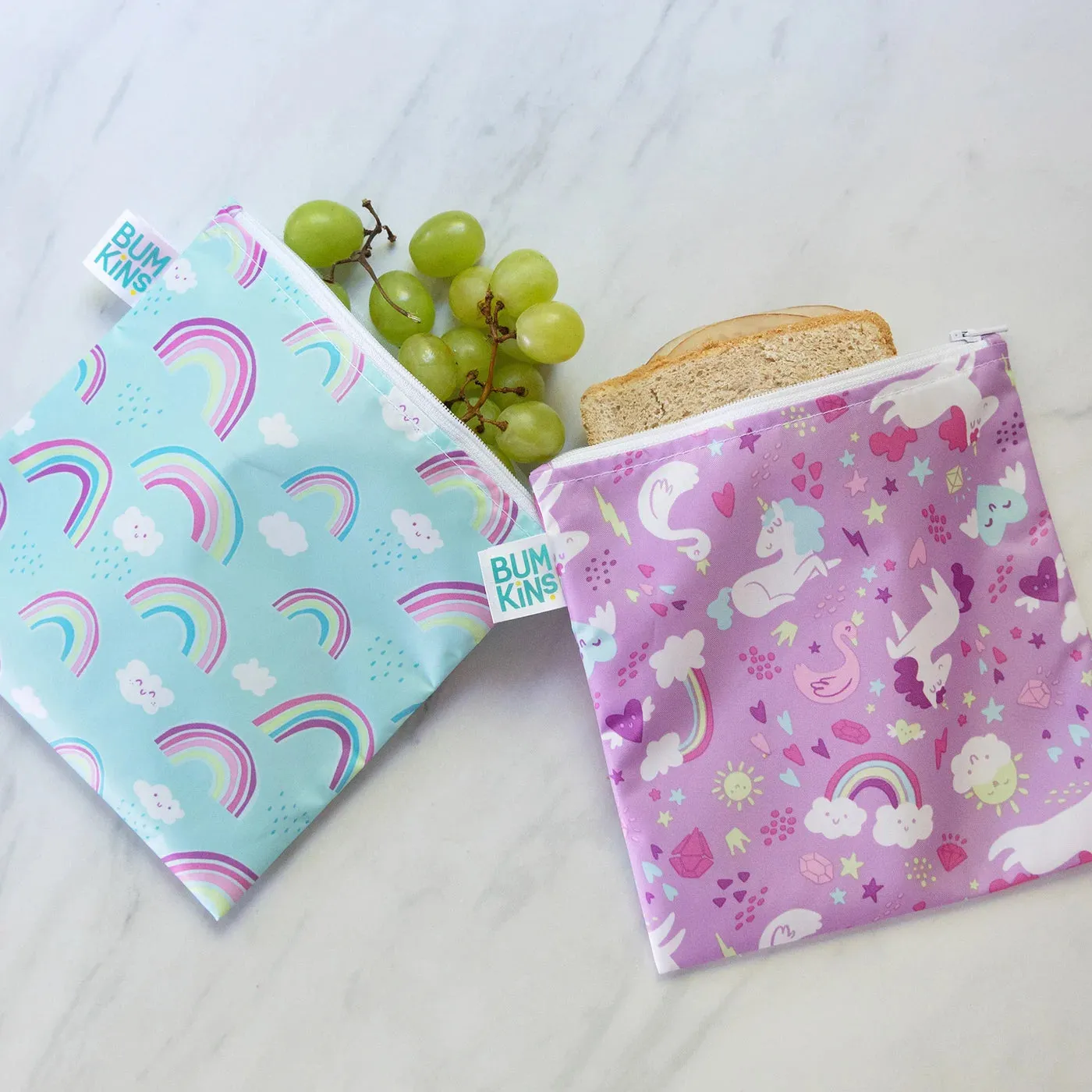 Bumkins Reusable Snack Bag 2pk Large - Unicorn, Rainbows