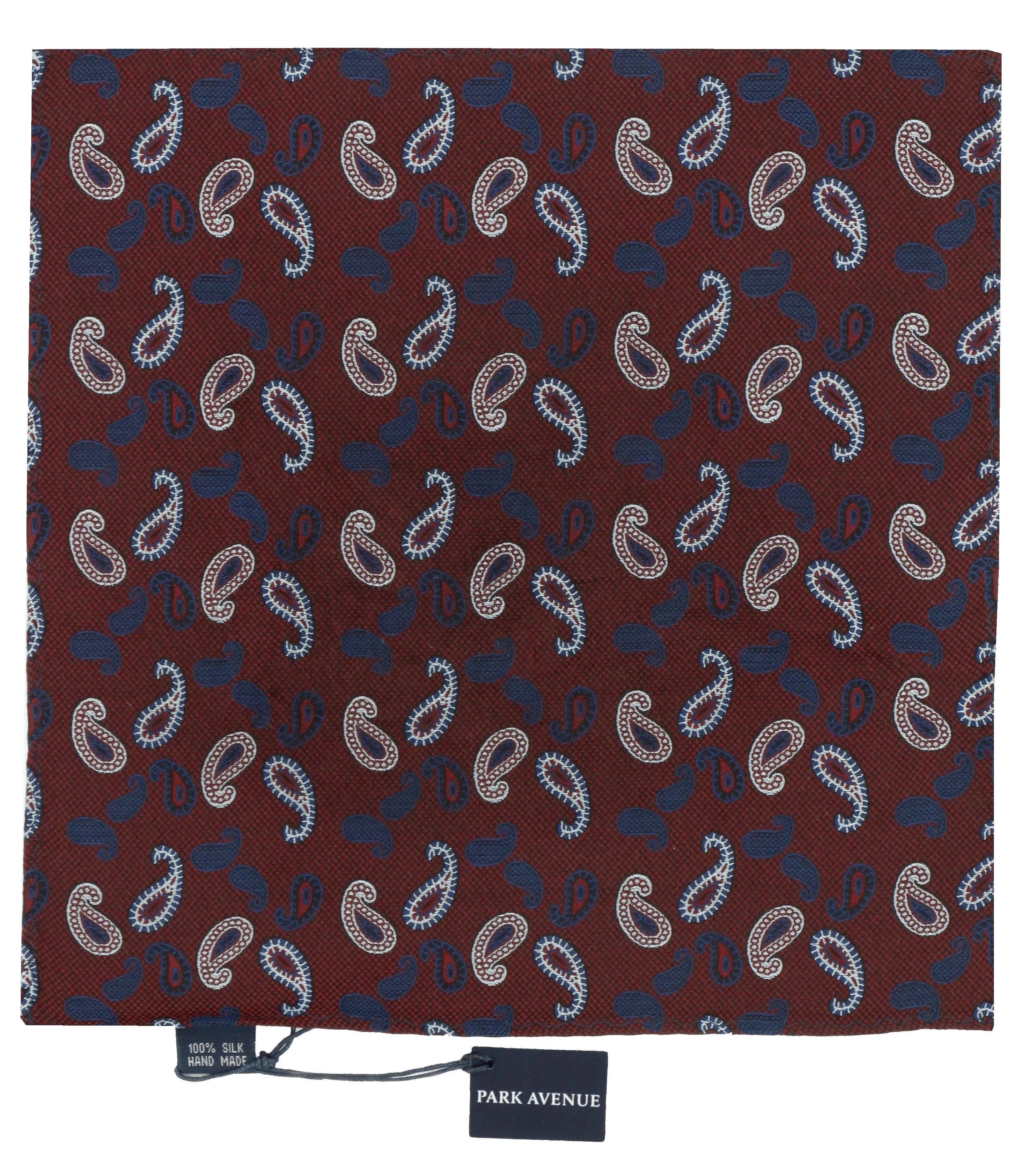 Burgundy Navy Paisley Print Silk Pocket Square