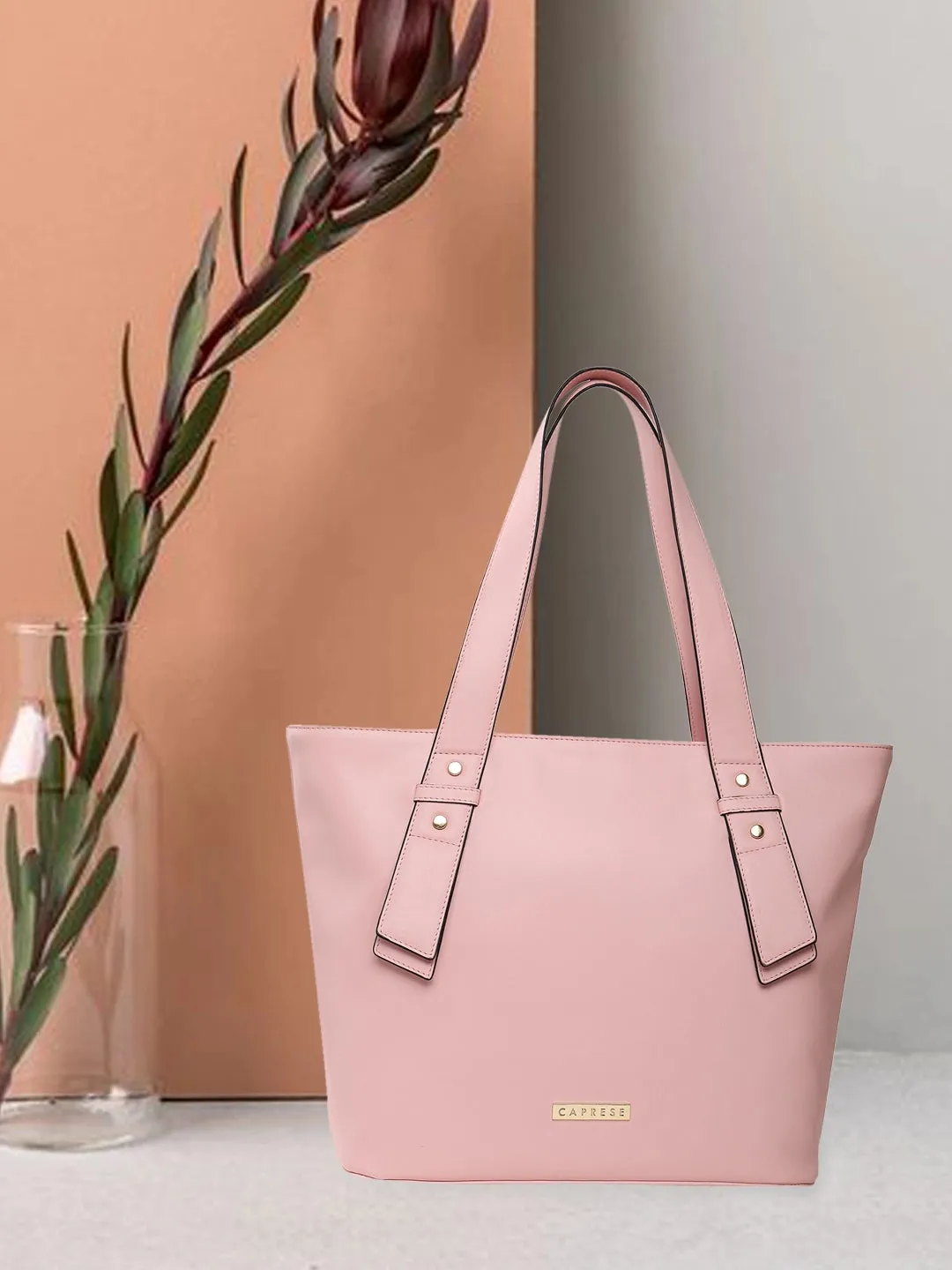 Caprese Amelia Tote Medium Solid Women'S Office Handbag Powder Pink