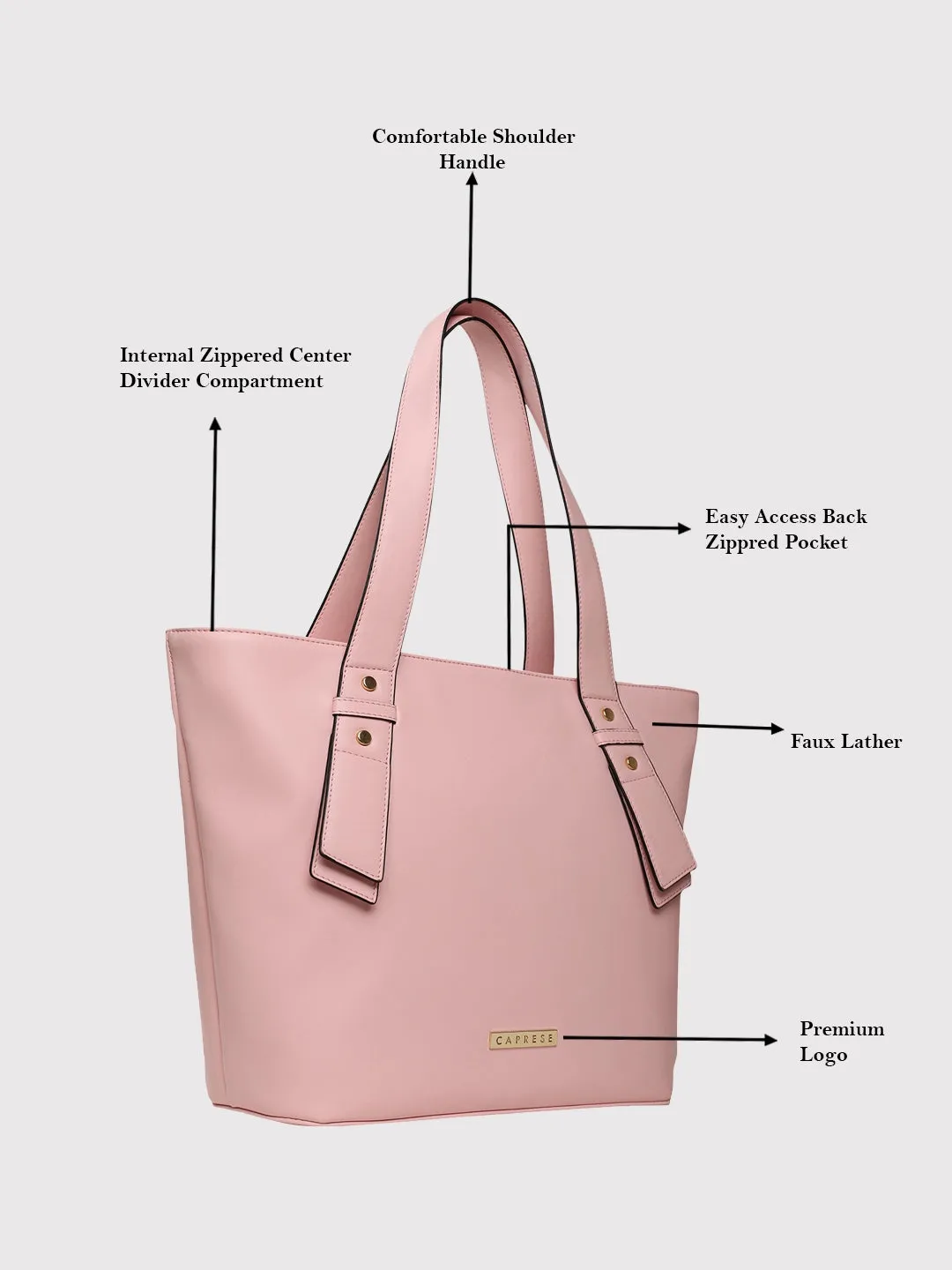 Caprese Amelia Tote Medium Solid Women'S Office Handbag Powder Pink