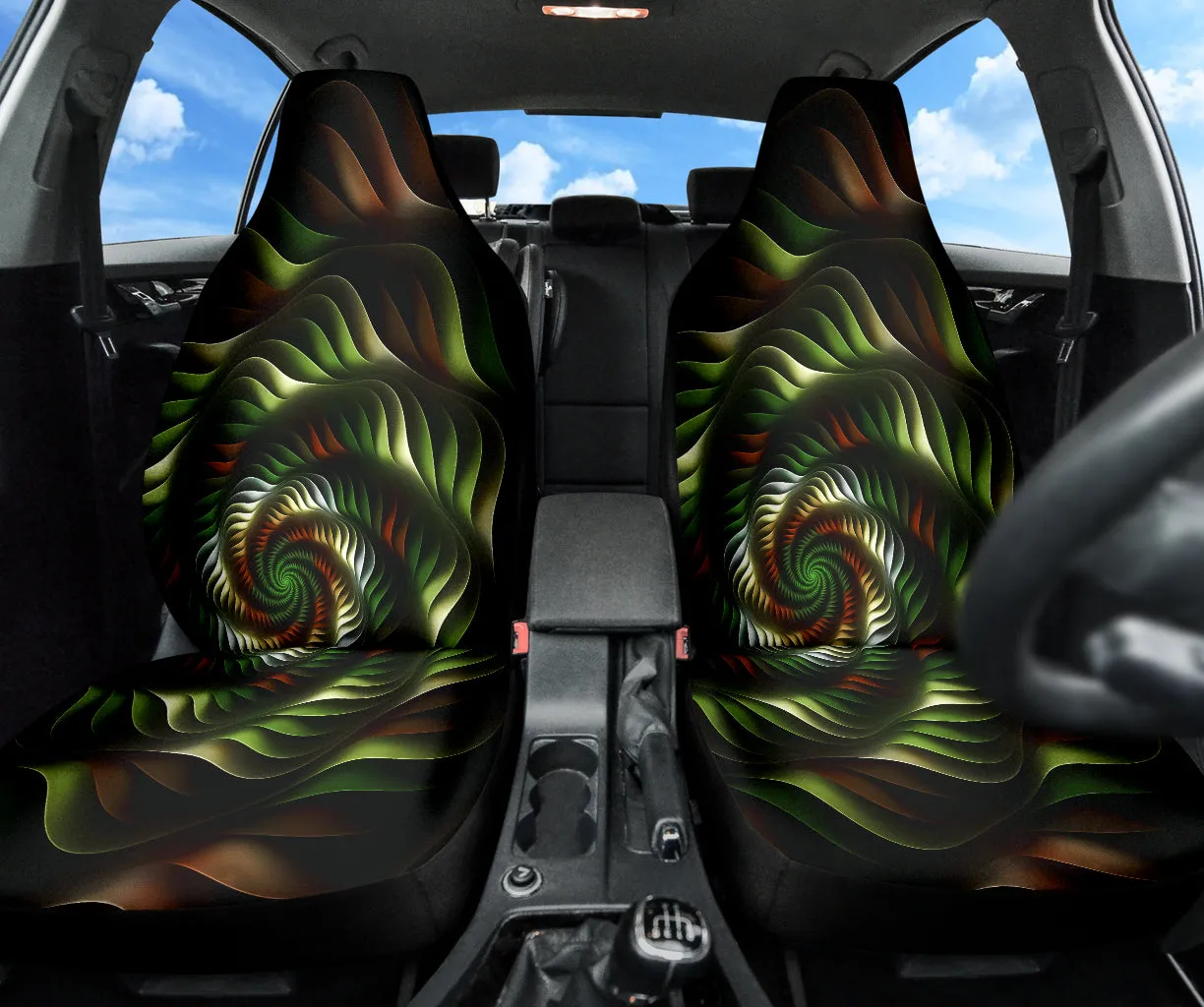 Car Seat Cover Green and Brown Spiral