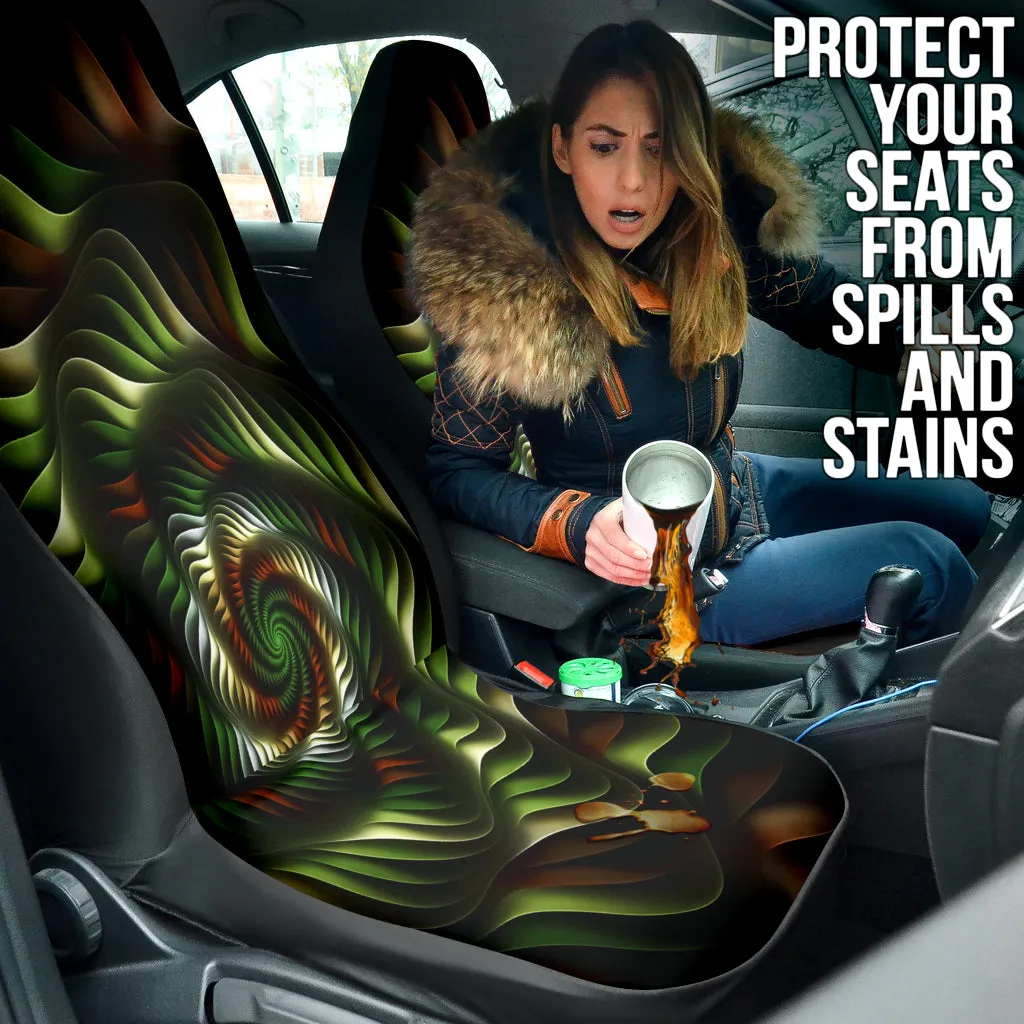 Car Seat Cover Green and Brown Spiral