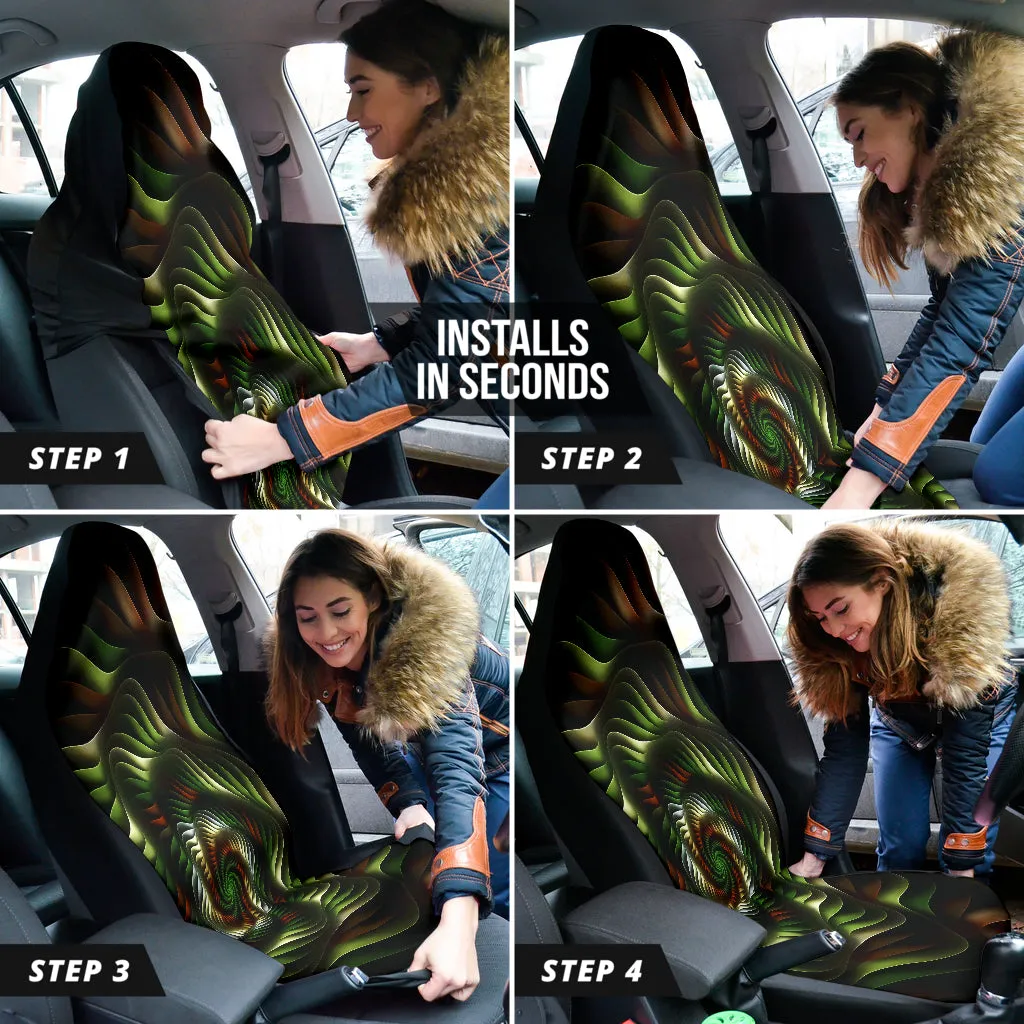 Car Seat Cover Green and Brown Spiral