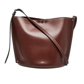 Celine Tote with Drops and Bucket Shiny Studs Small Brown Calfskin Leather Cross Body Bag