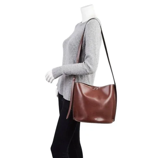 Celine Tote with Drops and Bucket Shiny Studs Small Brown Calfskin Leather Cross Body Bag