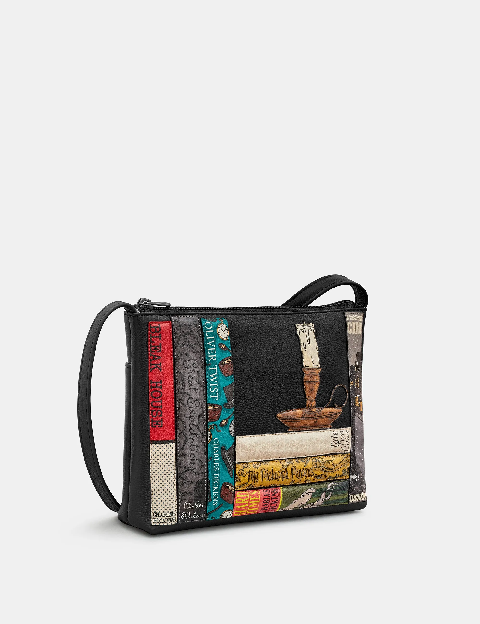 Dickens Bookworm Black Leather Cross Body Bag