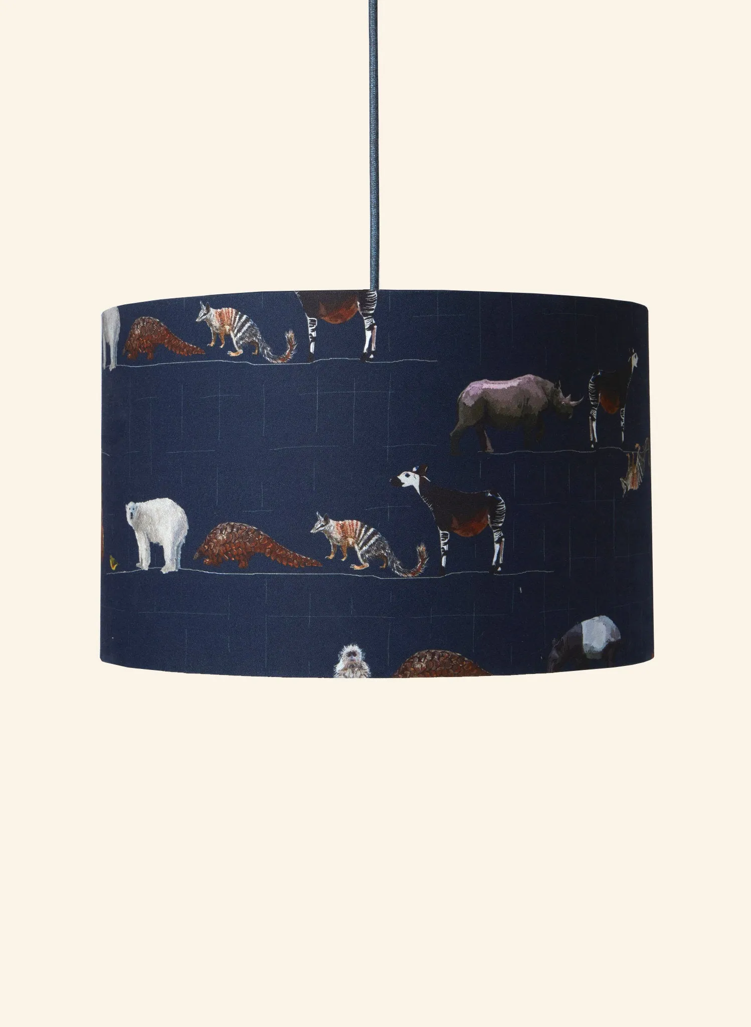 Drum Lampshade - Navy Endangered Animals