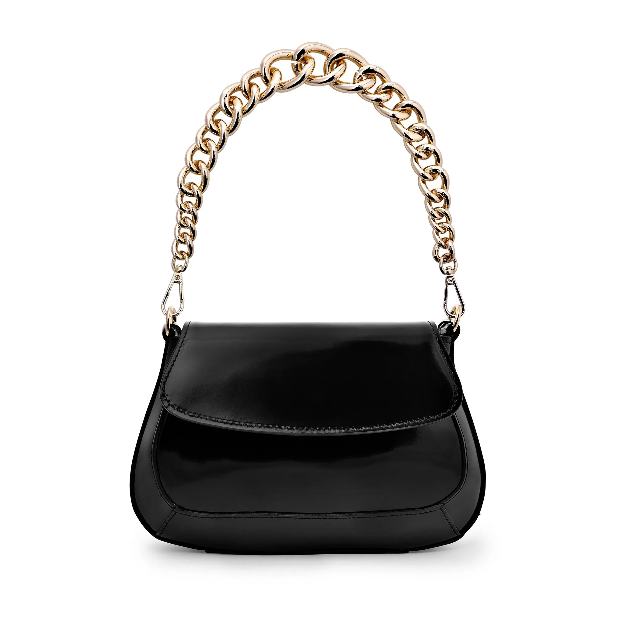 Ena Black Semi Patent Leather Shoulder Bag