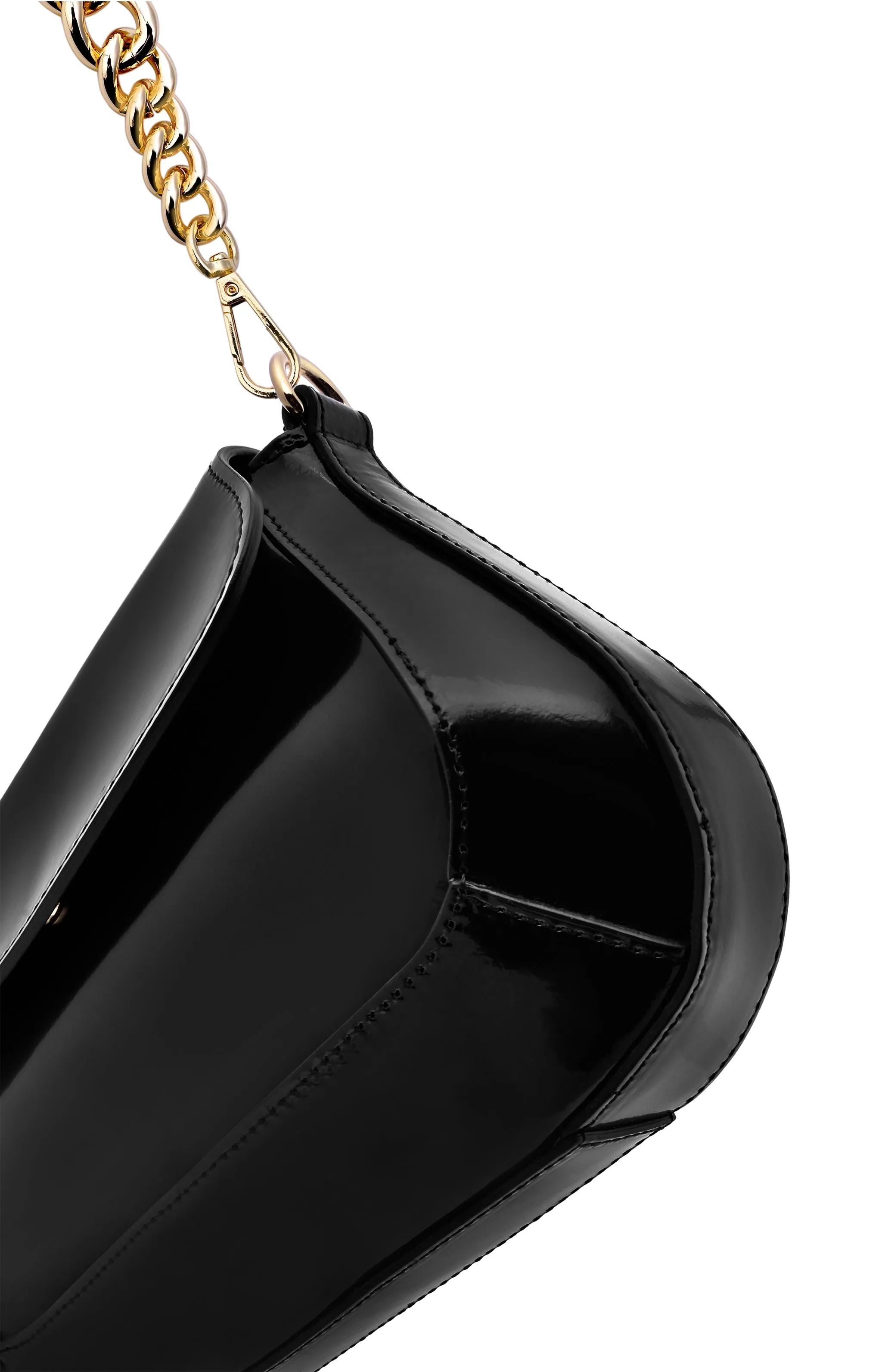 Ena Black Semi Patent Leather Shoulder Bag