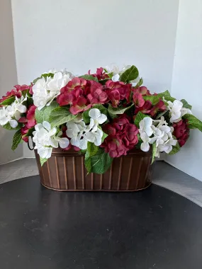 Faux Hydrangea in Tin Bucket