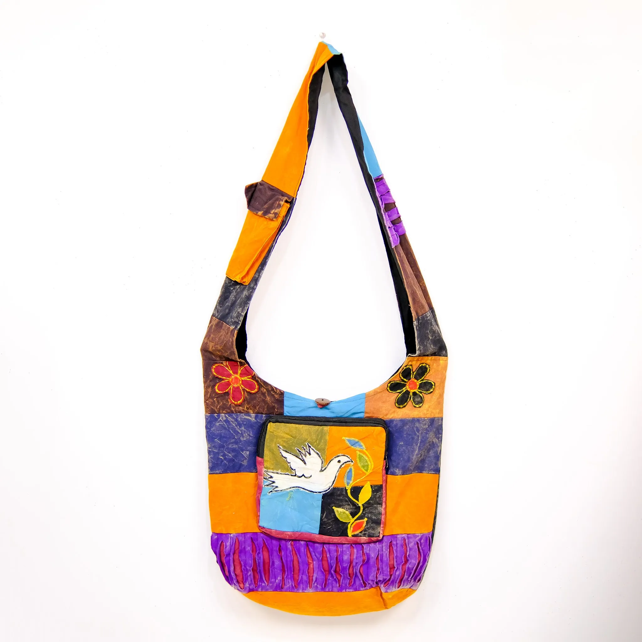 Hand Embroidered Bird Design Boho Messenger Bag