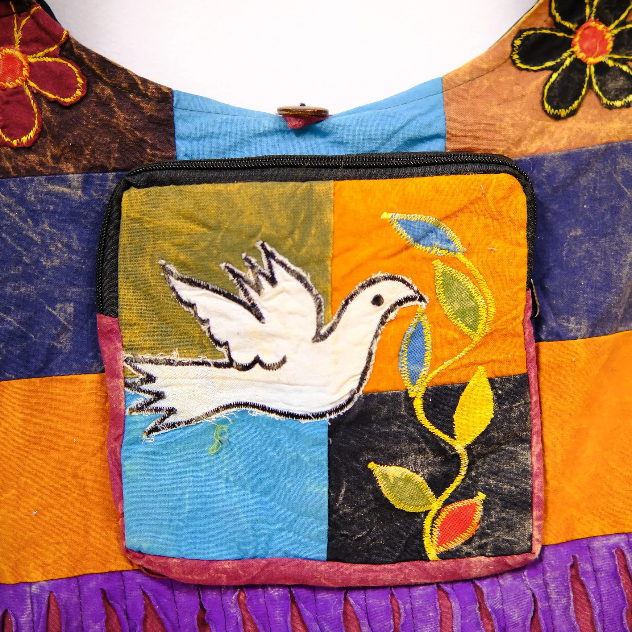 Hand Embroidered Bird Design Boho Messenger Bag