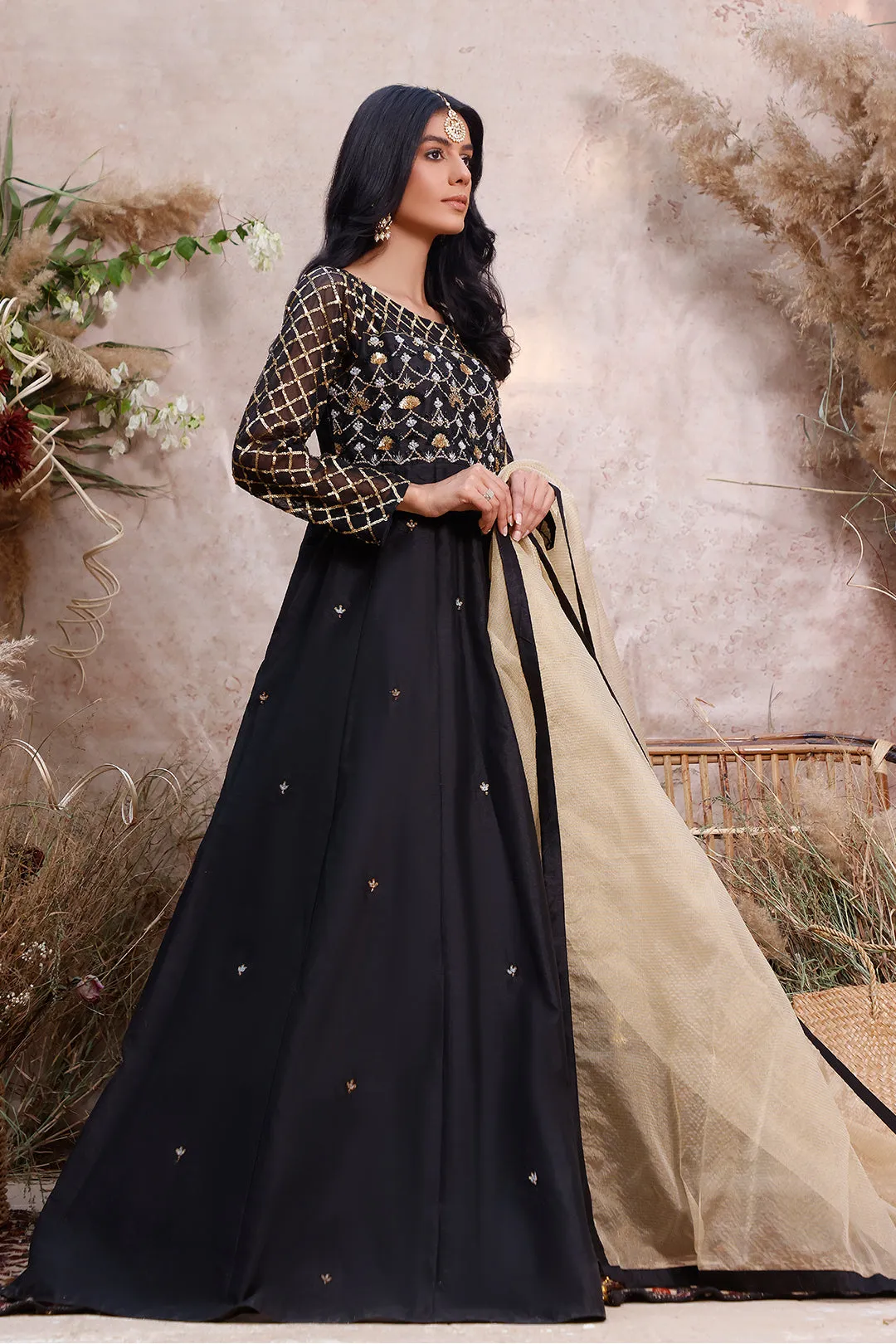 Handwork Embroidered Raw Silk Wedding Maxi | MEHRU | M201963