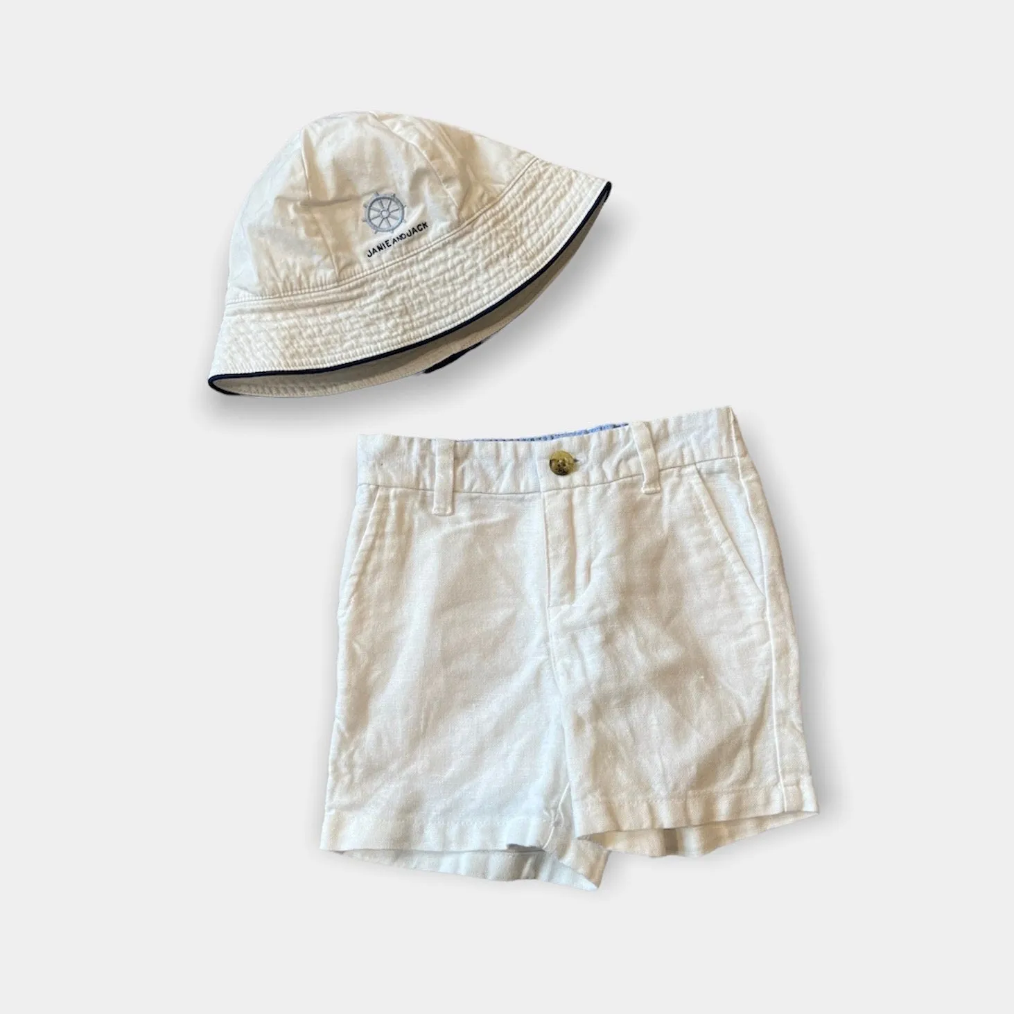 Janie and Jack White Nautical White Bucket Hat 18-24 Months