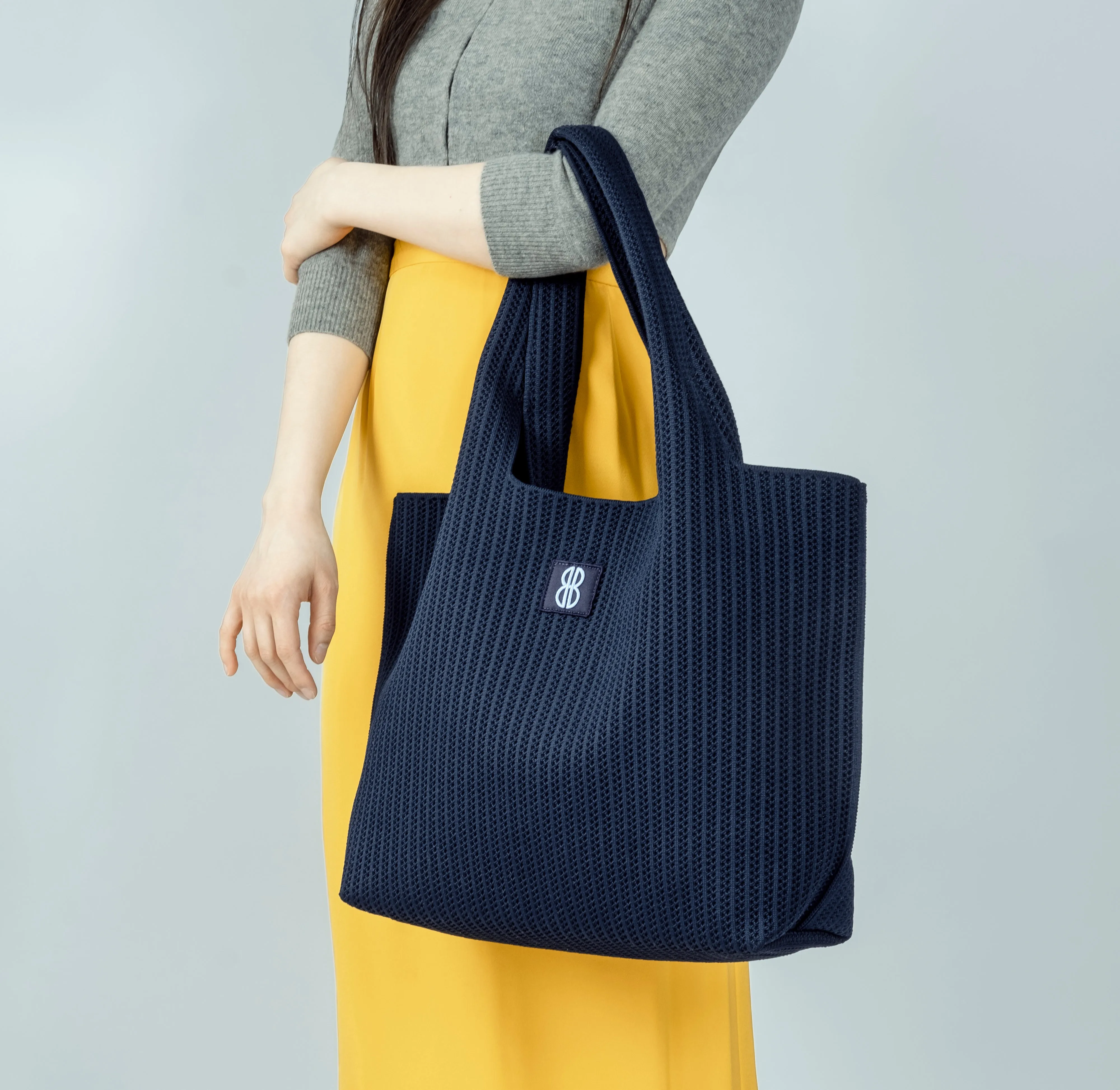 large - Navy Stripe tote with pouch