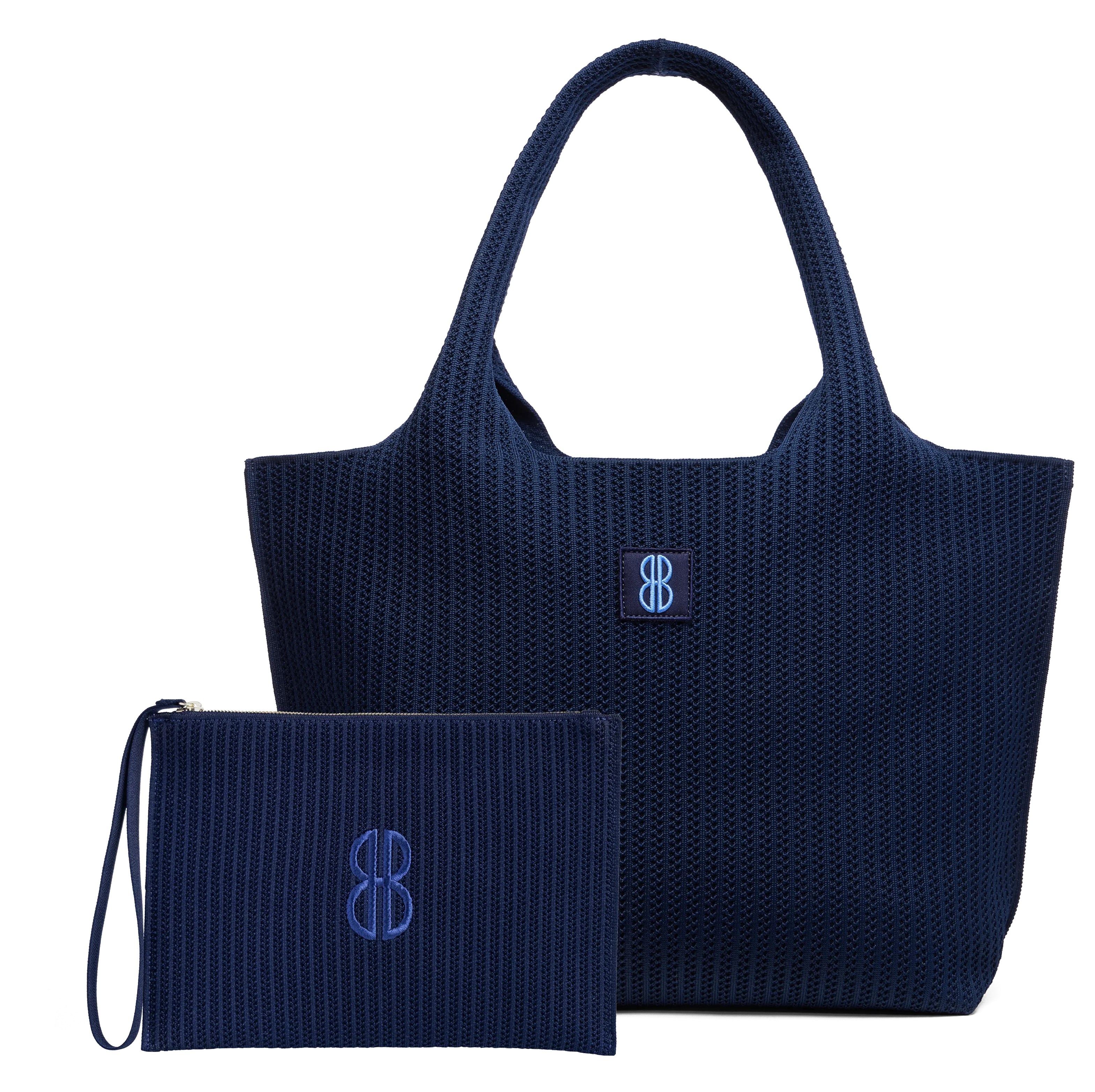 large - Navy Stripe tote with pouch