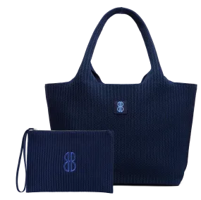 large - Navy Stripe tote with pouch